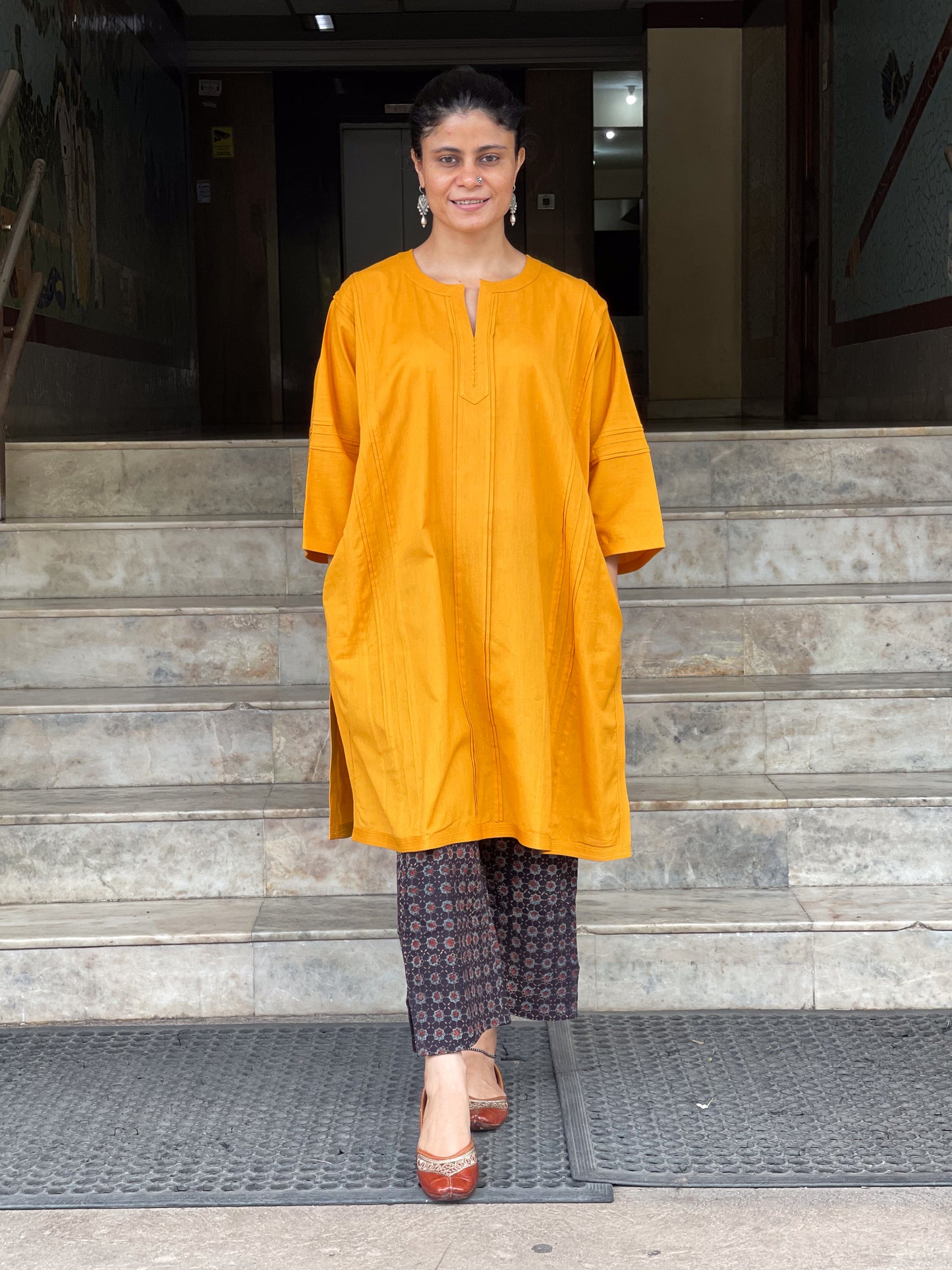 Handmade Pure Khadi Cotton Kurta with pant in Ajrakh.