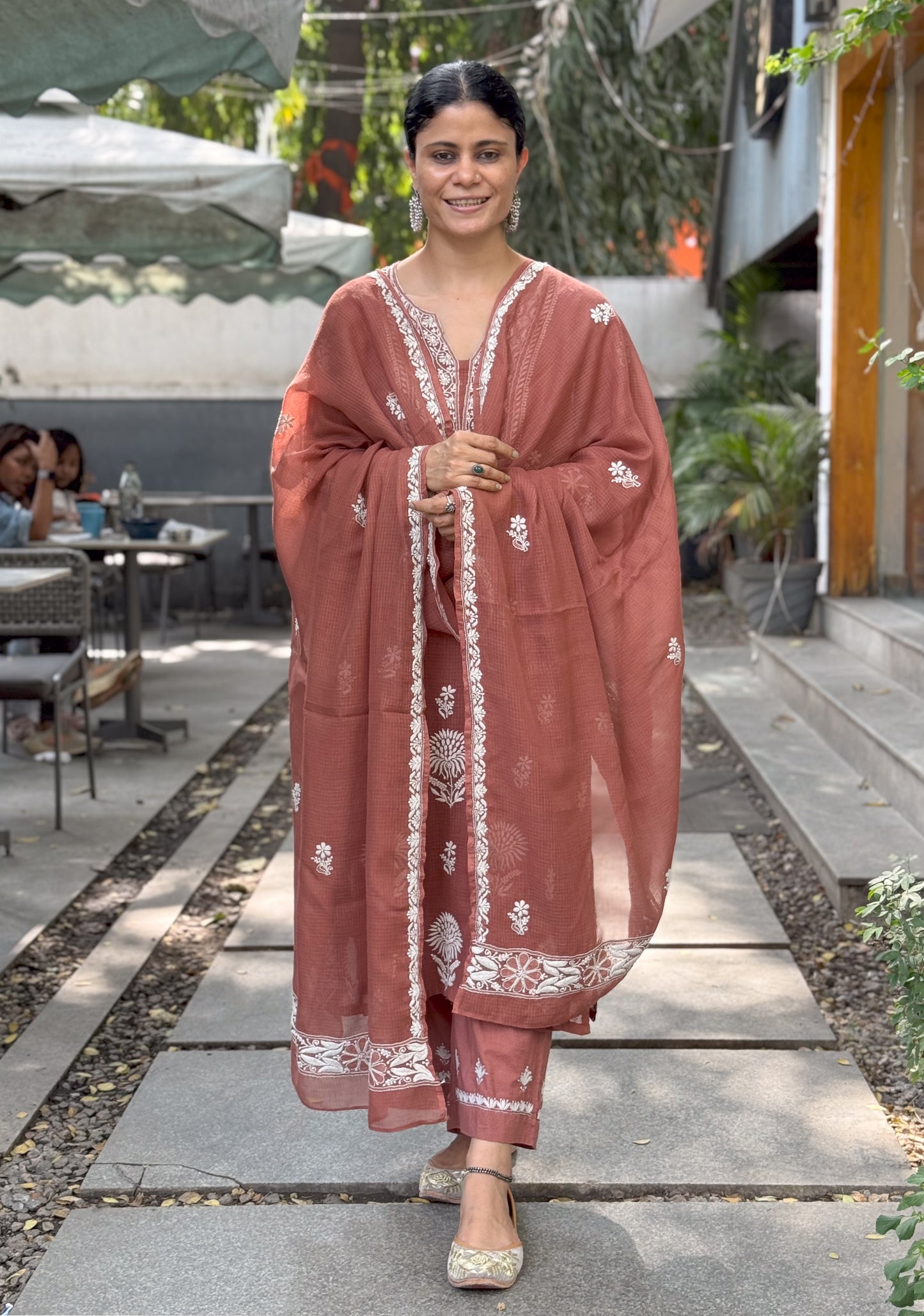 Handembroidered Chikankari Kota Doria dupatta