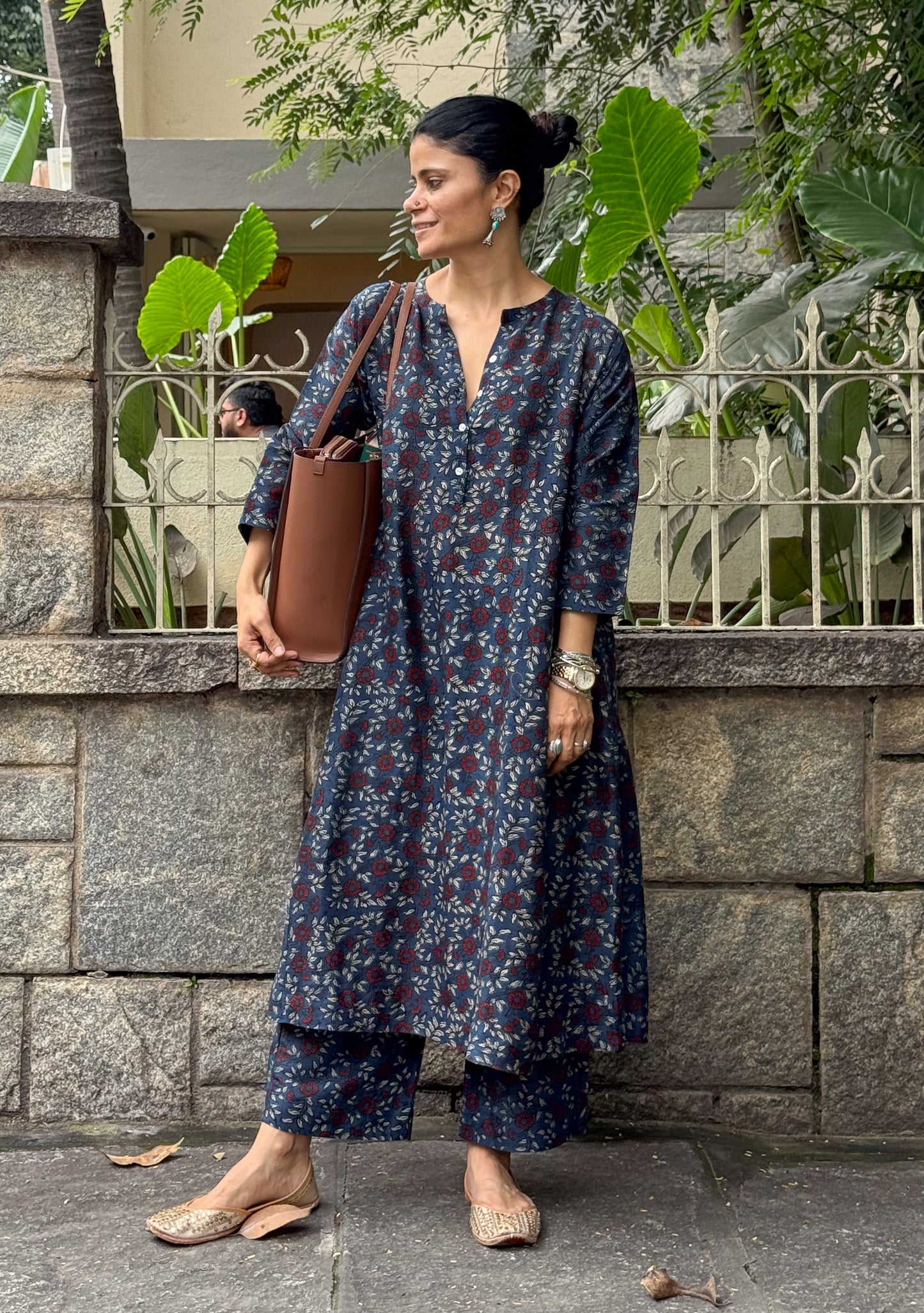 Handblock Printed Natural Dyed Ajrakh Chanderi Silk Kalidar Kurta