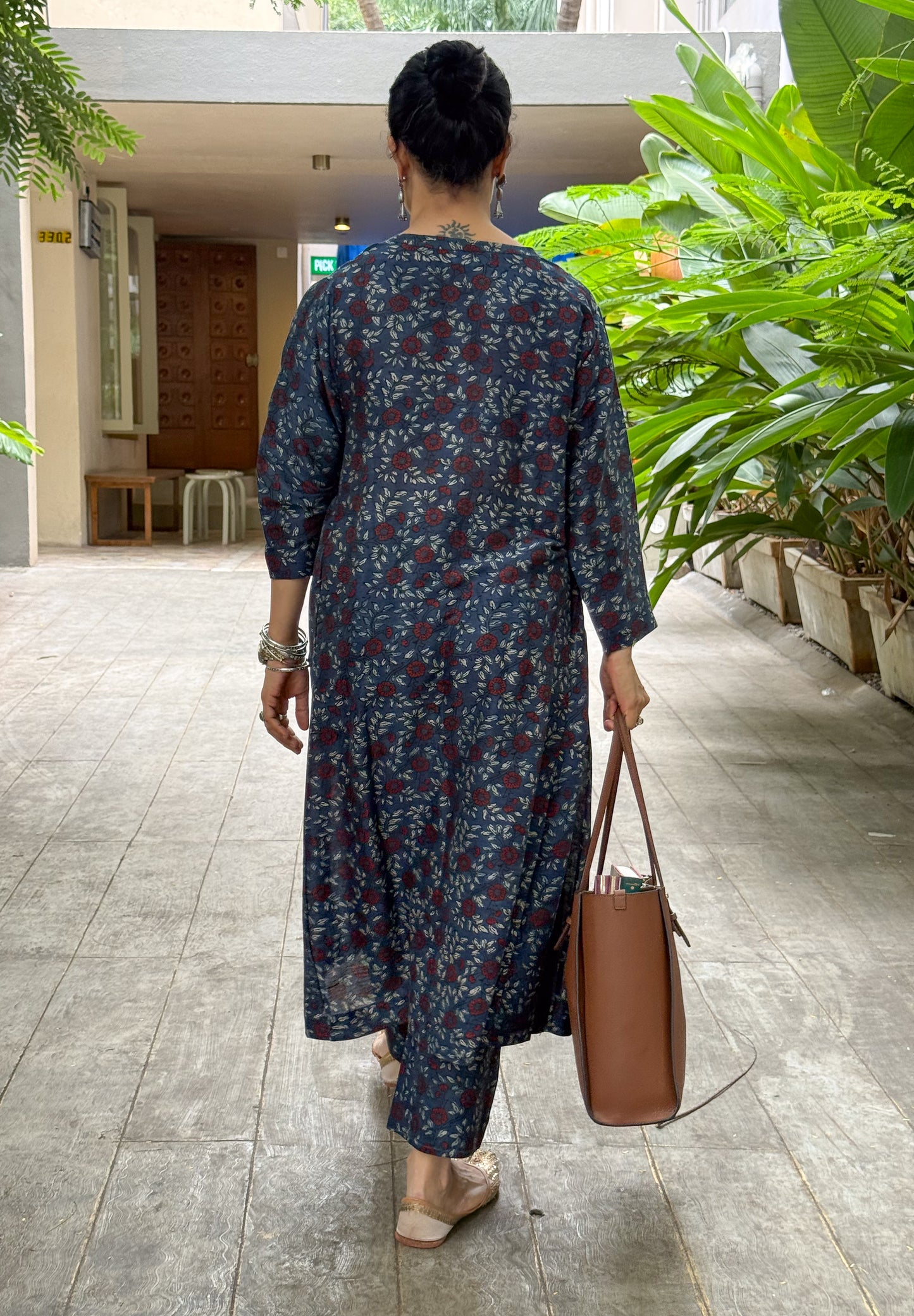 Handblock Printed Natural Dyed Ajrakh Chanderi Silk Kalidar Kurta