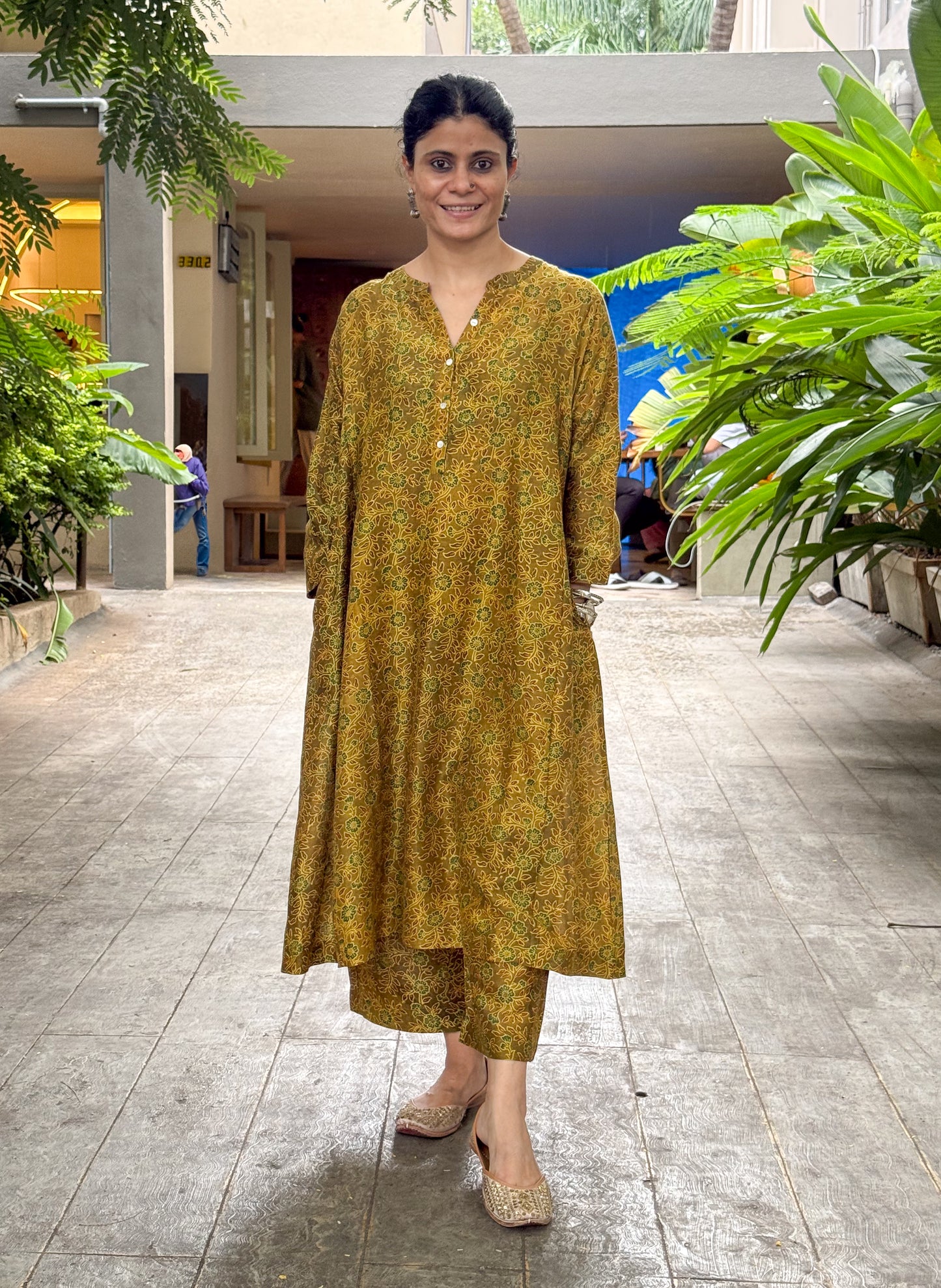 Handblock Printed Natural Dyed Ajrakh Chanderi Silk Kalidar Kurta