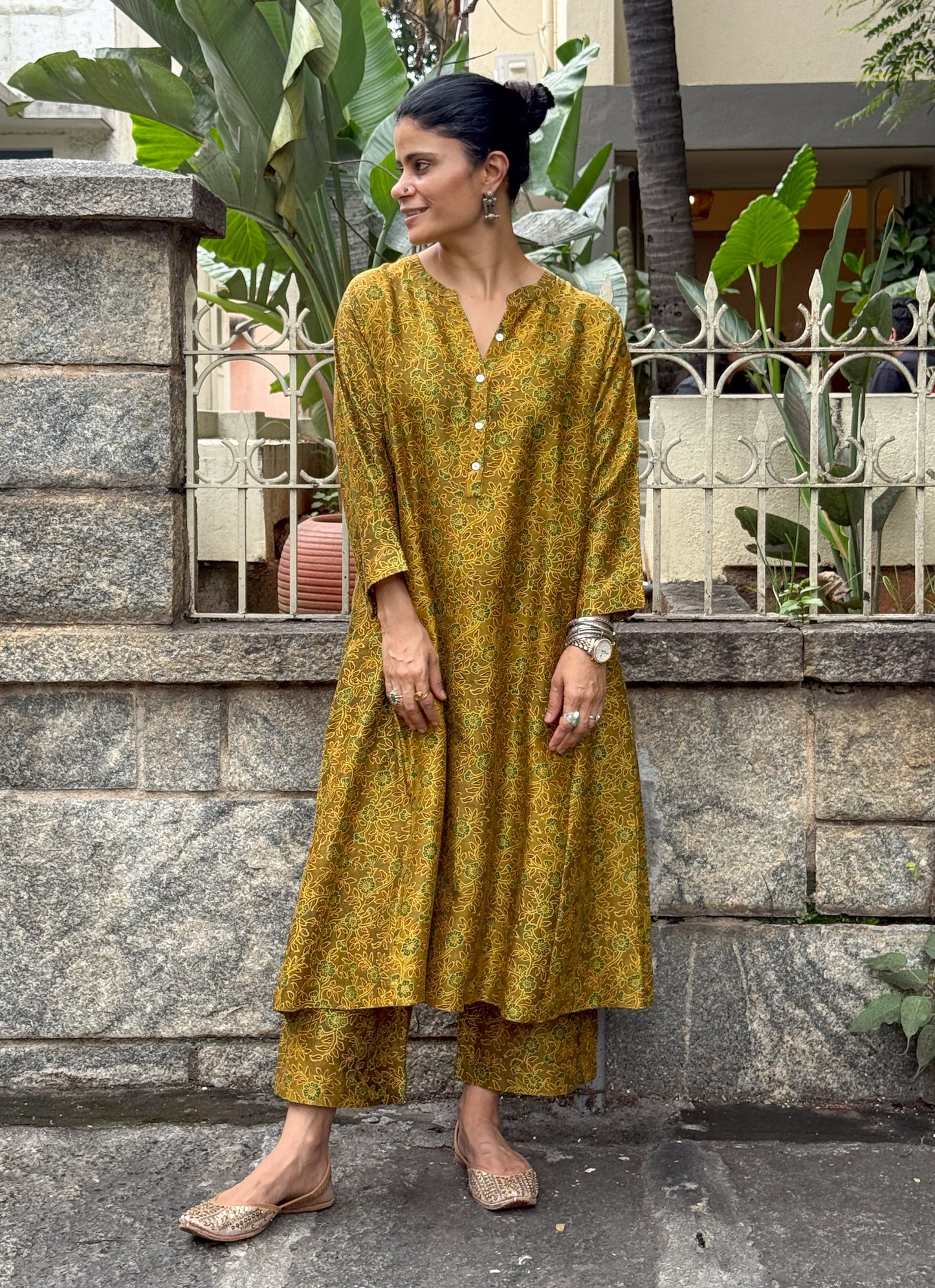 Handblock Printed Natural Dyed Ajrakh Chanderi Silk Pant