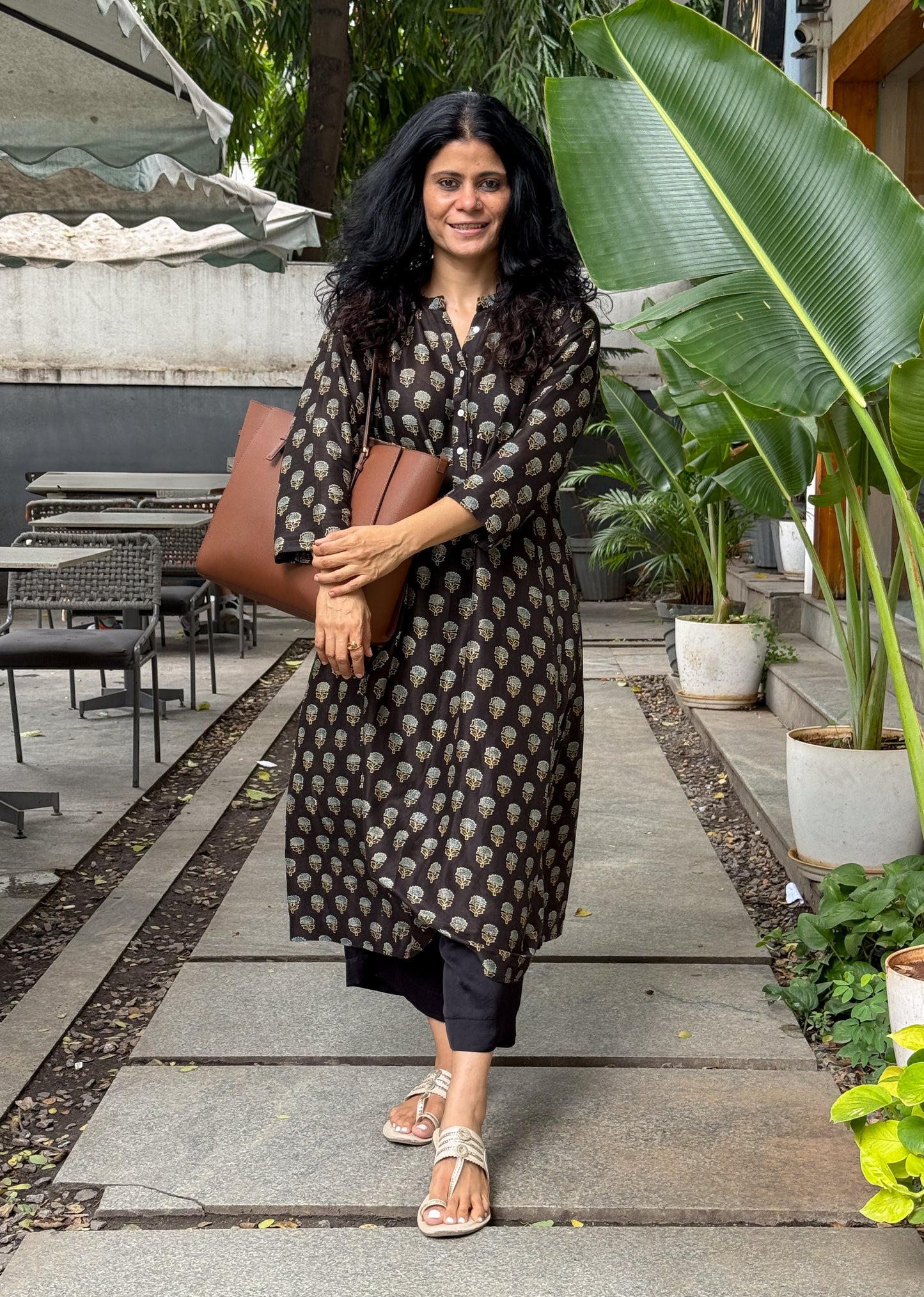 Handblock Printed Natural Dyed Ajrakh Chanderi Silk Kalidar Kurta