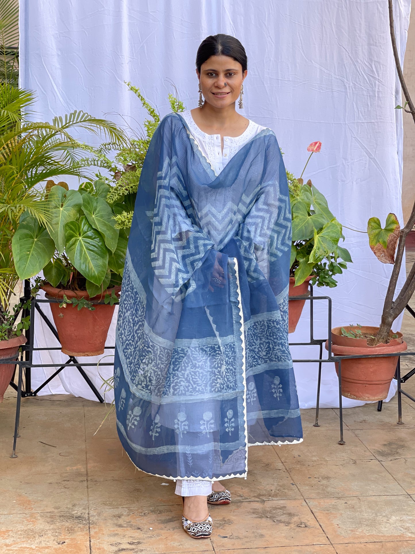 Handembroidered Kota Doria Dupatta