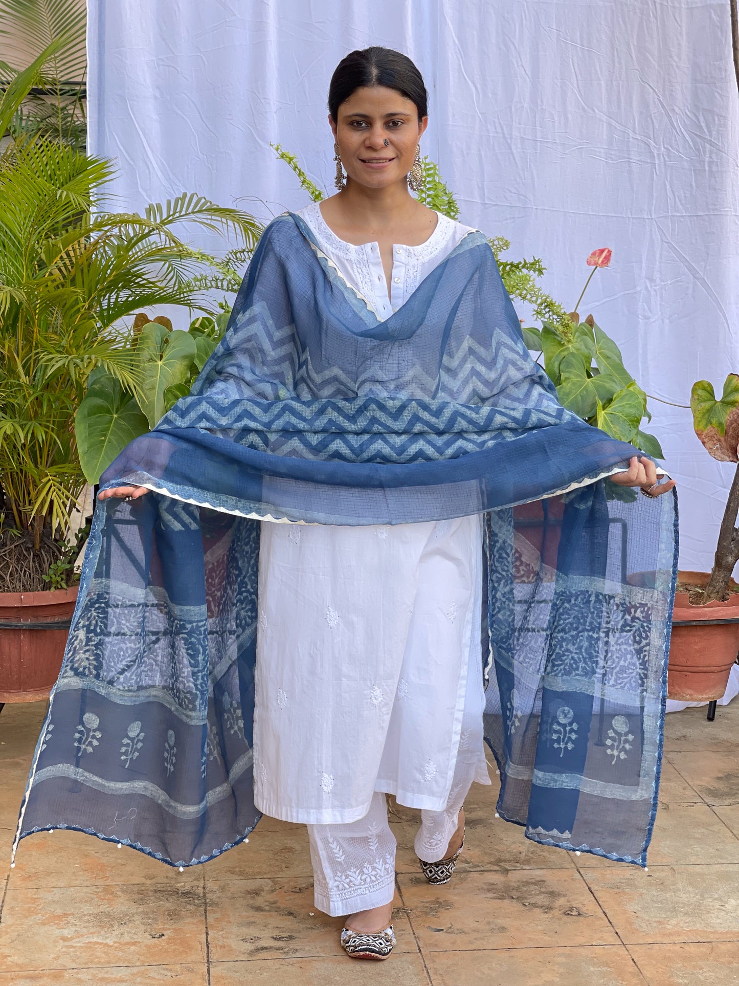 Handembroidered Kota Doria Dupatta