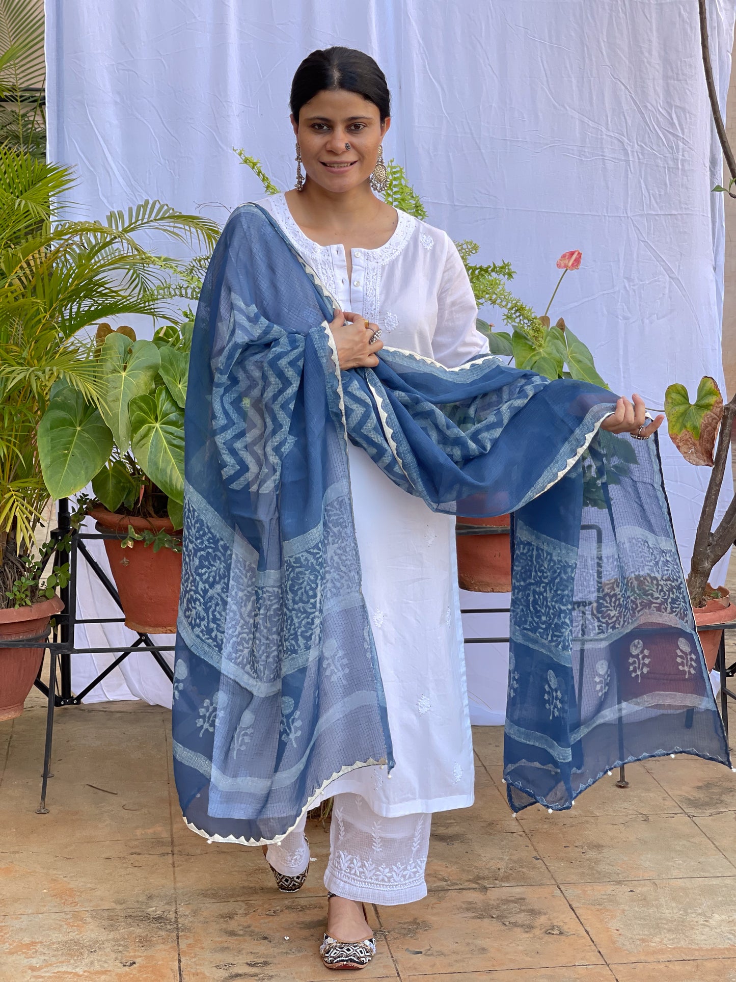 Handembroidered Kota Doria Dupatta