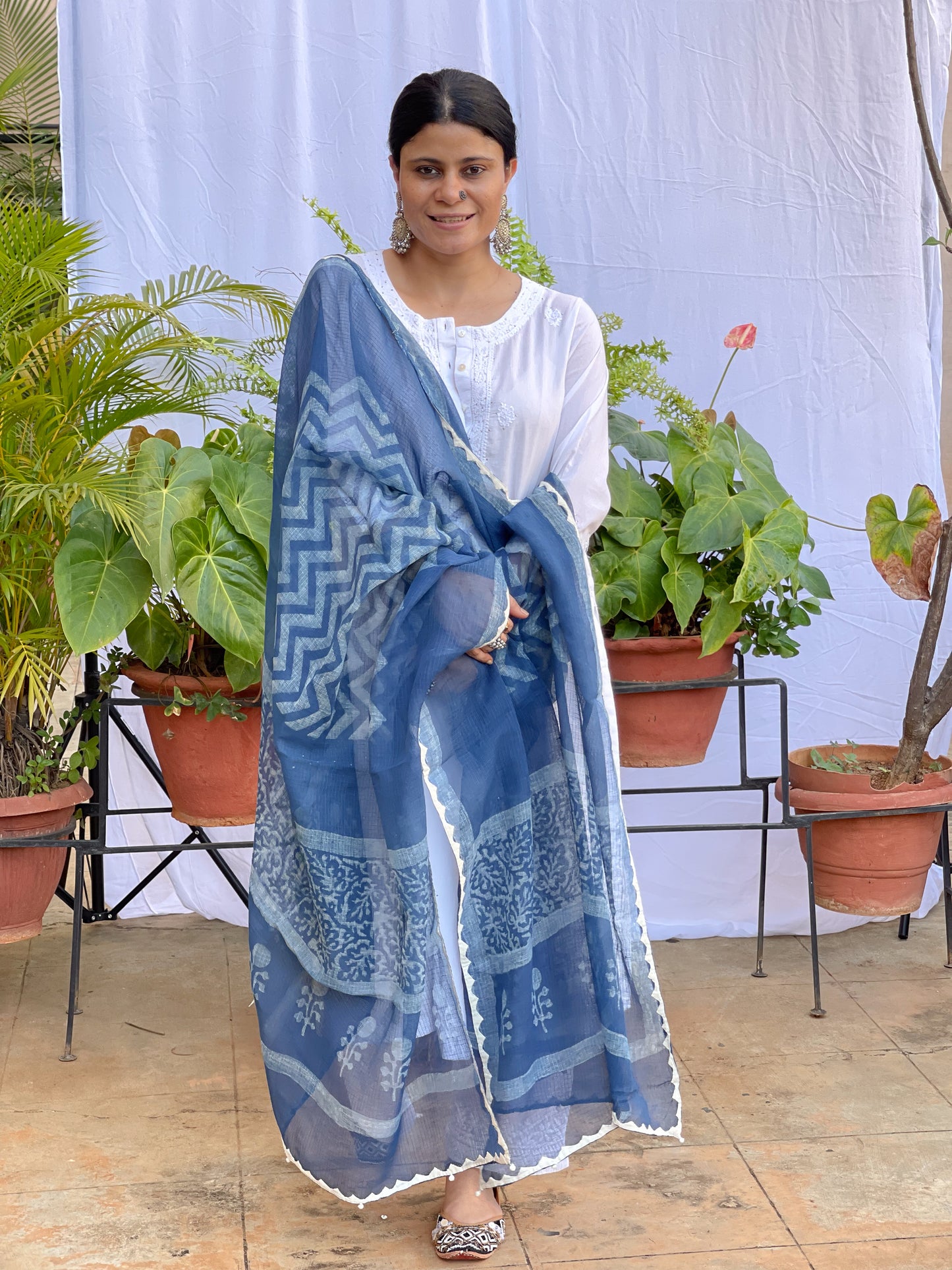 Handembroidered Kota Doria Dupatta