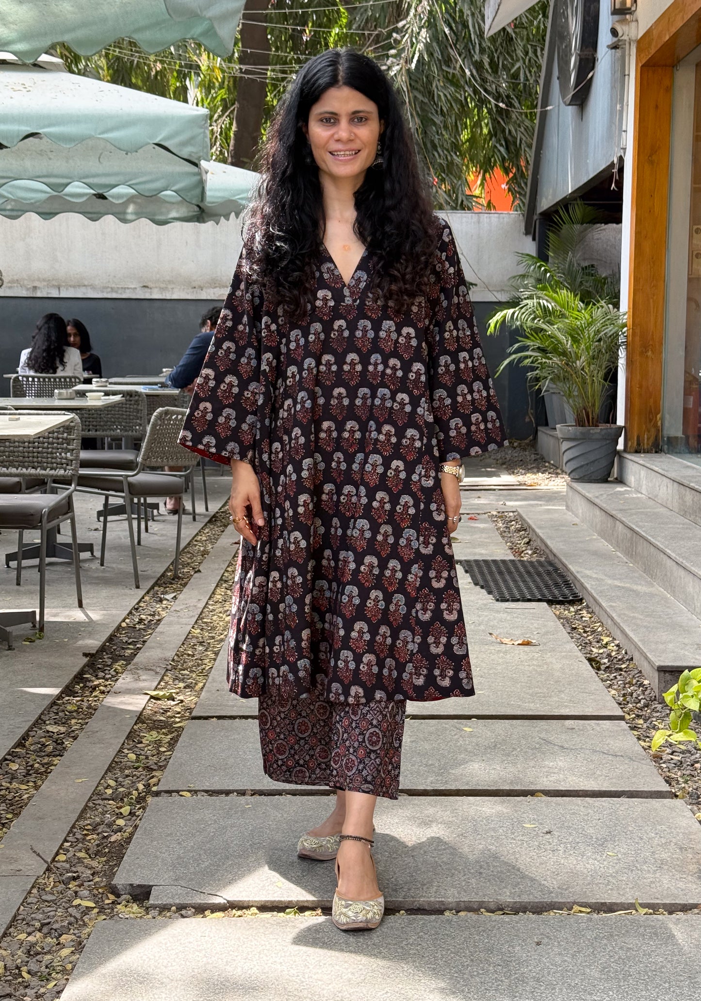 Handblock Printed Natural Dyed Ajrakh Kalidar Kurta