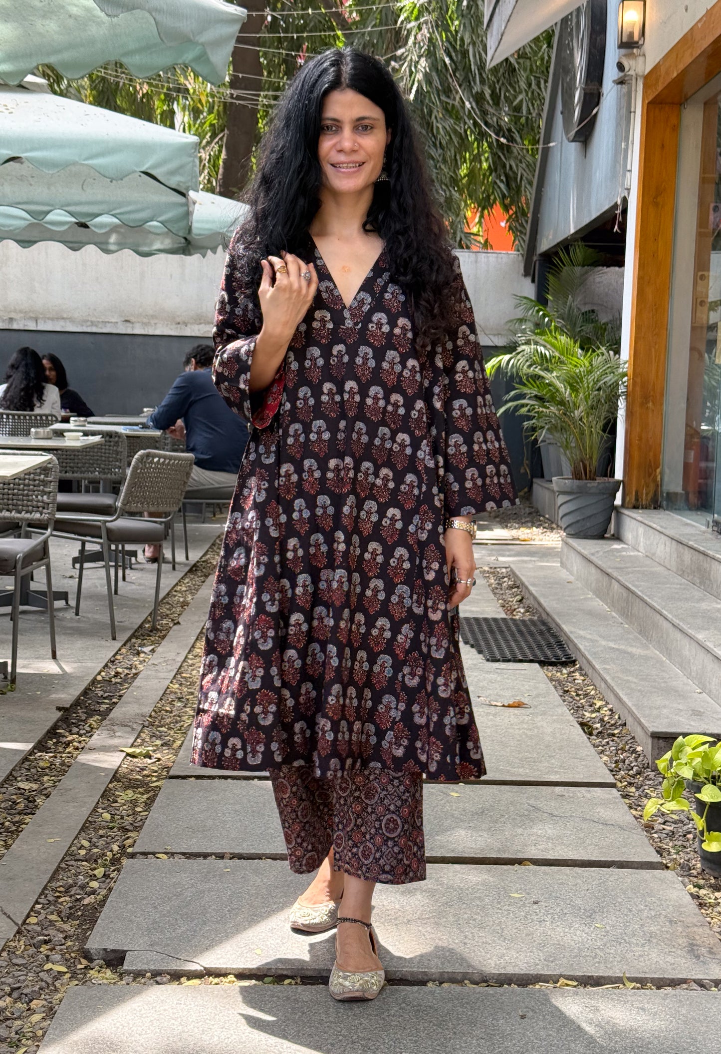 Handblock Printed Natural Dyed Ajrakh Kalidar Kurta