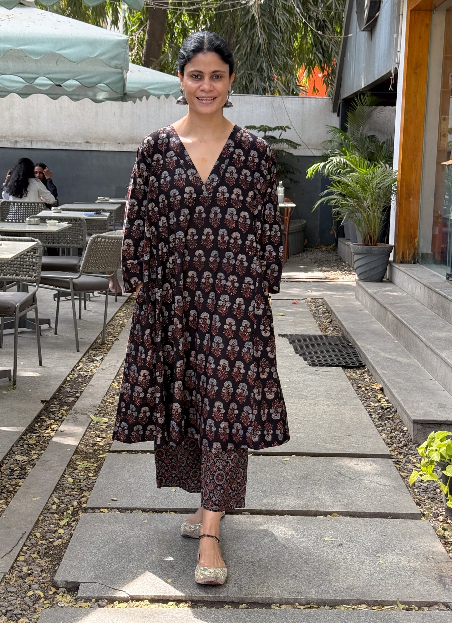Handblock Printed Natural Dyed Ajrakh Kalidar Kurta