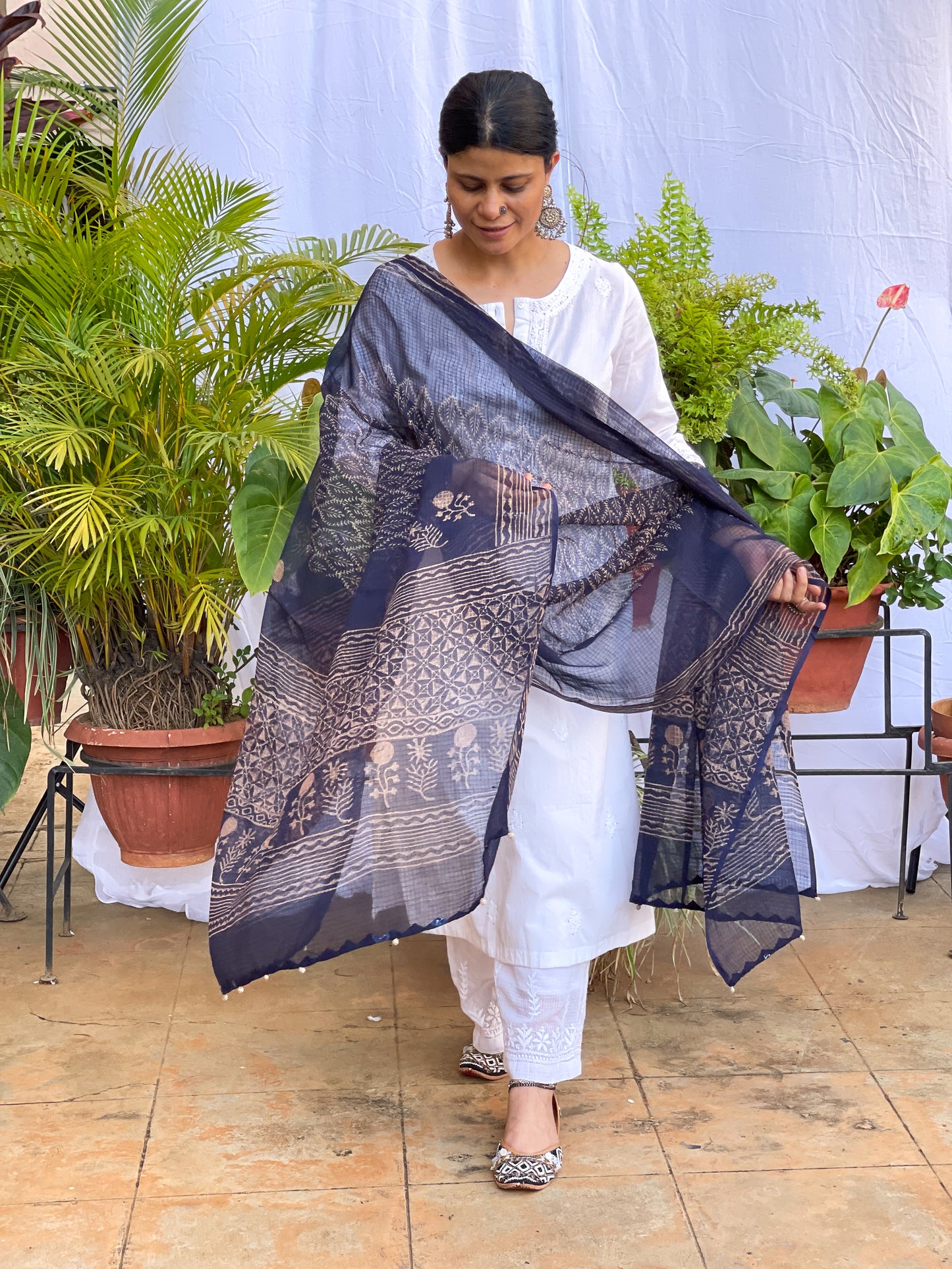 Handembroidered Kota Doria Dupatta