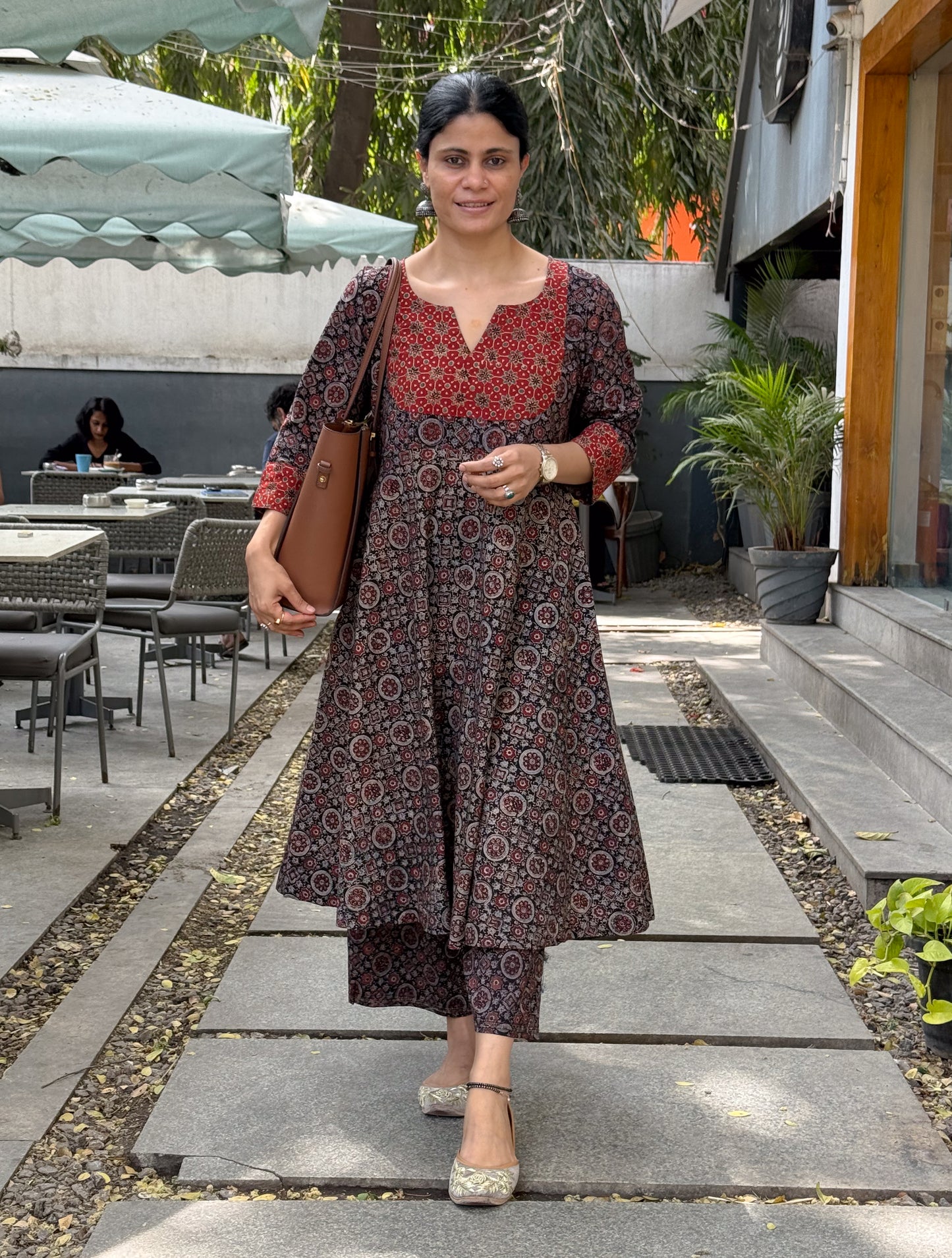 Handblock Printed Natural Dyed Ajrakh Kalidar Kurta