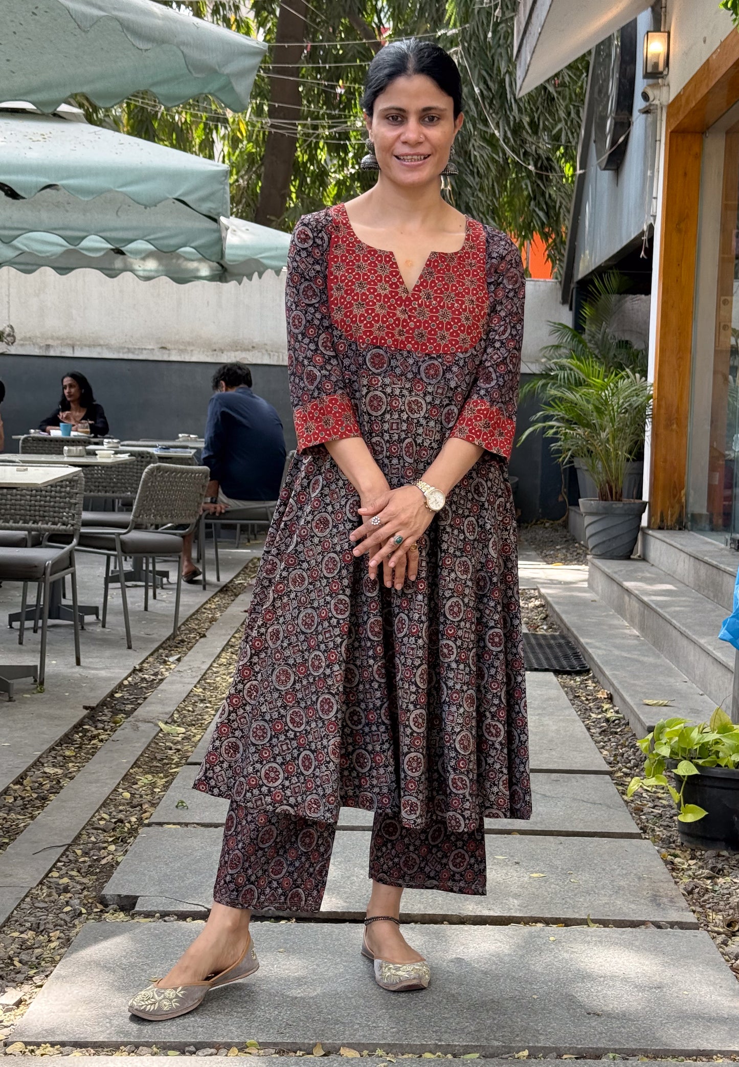 Handblock Printed Natural Dyed Ajrakh Kalidar Kurta