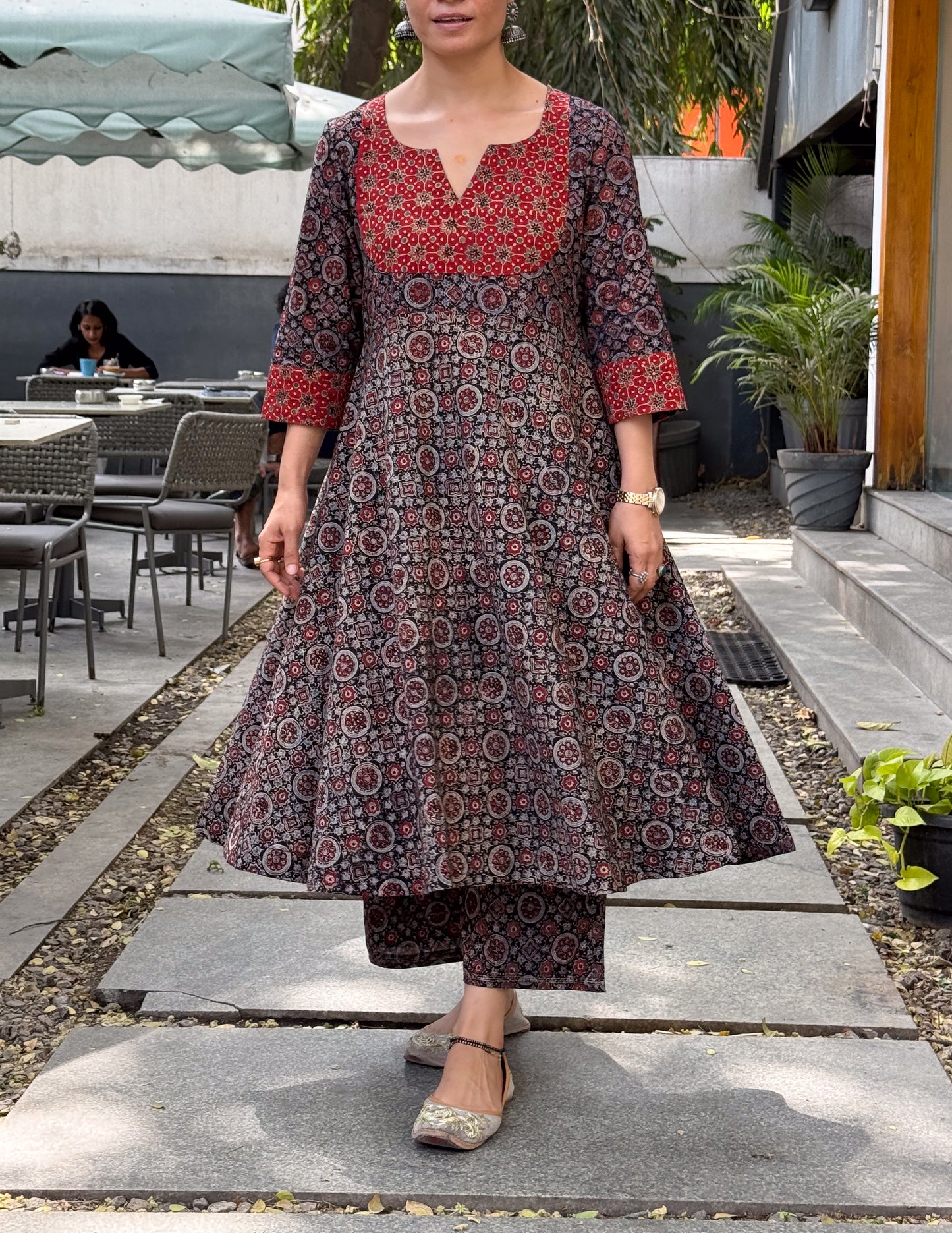 Handblock Printed Natural Dyed Ajrakh Kalidar Kurta