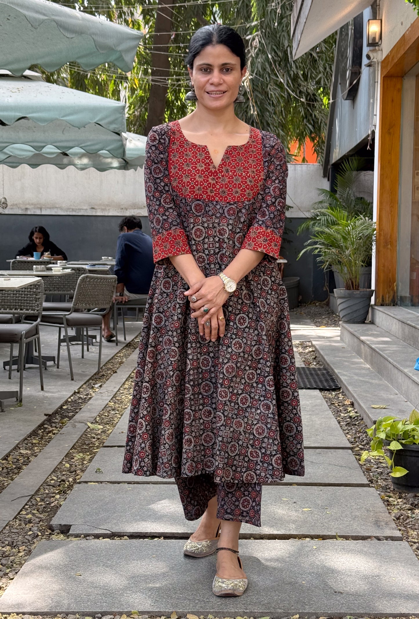 Handblock Printed Natural Dyed Ajrakh Kalidar Kurta