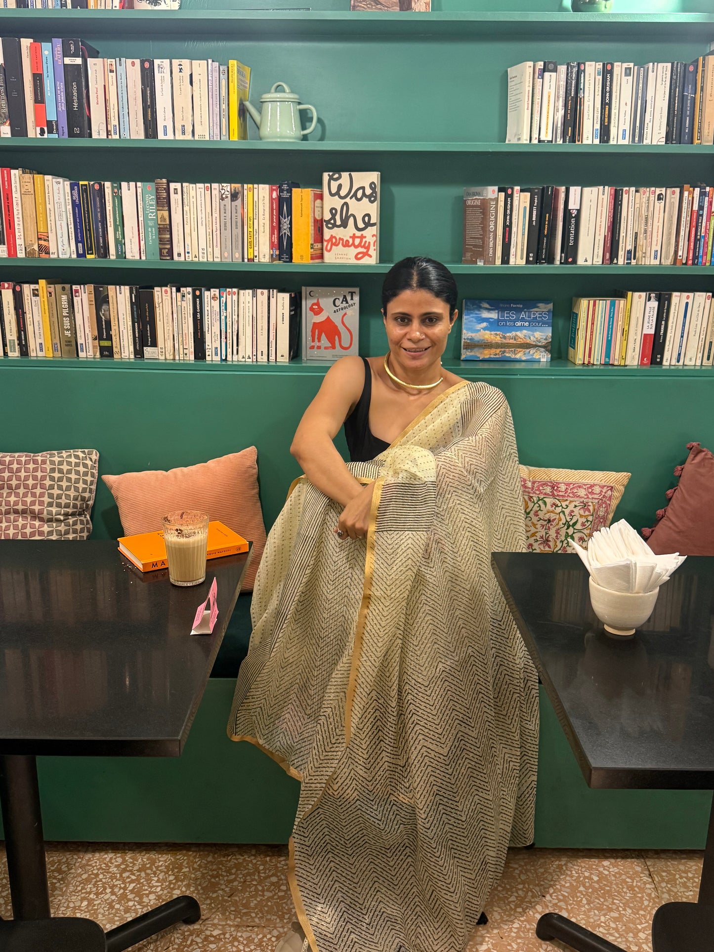 Handblock Printed Kota Silk Saree With Zari Border