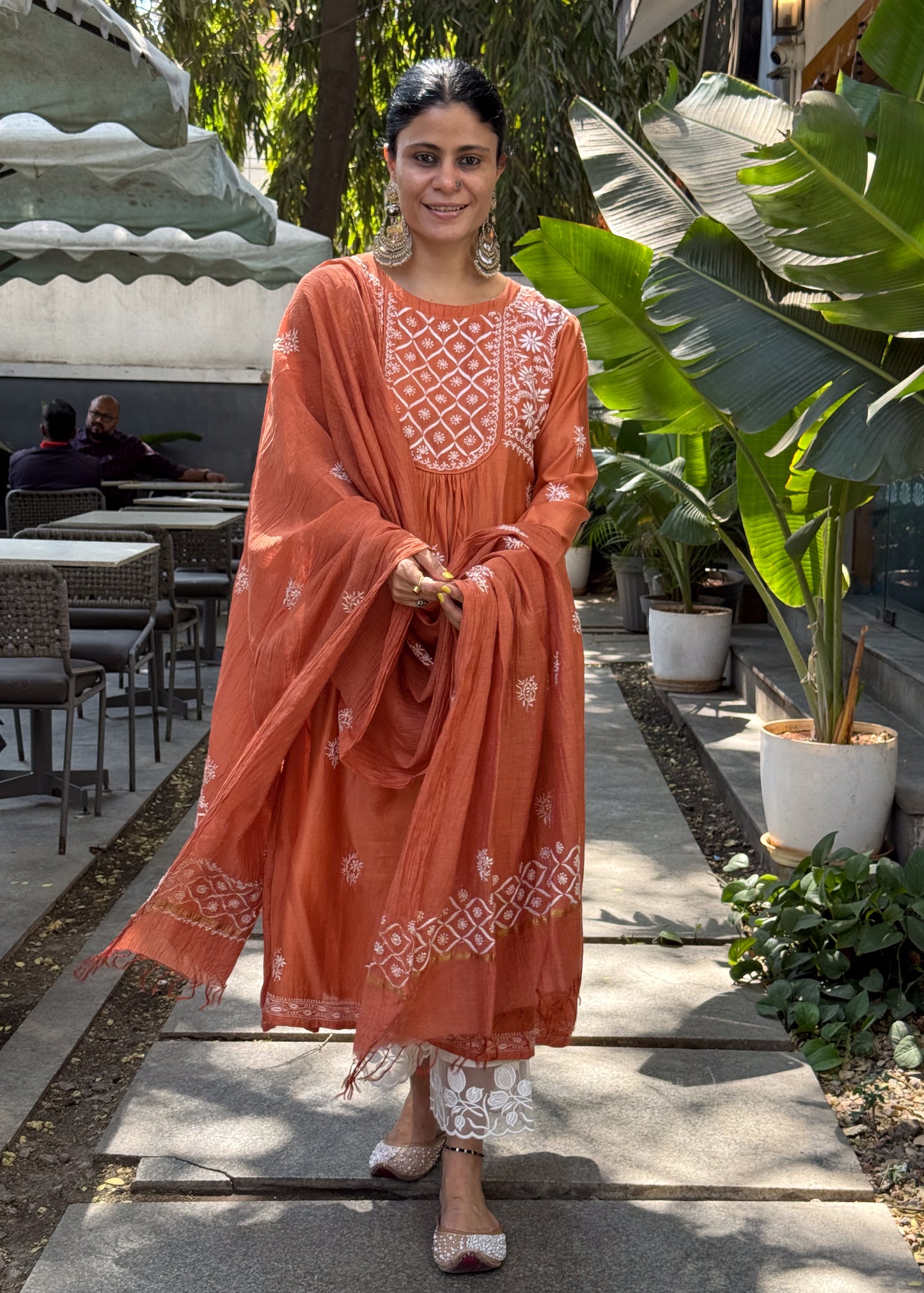 Pure Chanderi Silk Chikankari & Beads Embroidered Kurta & Dupatta