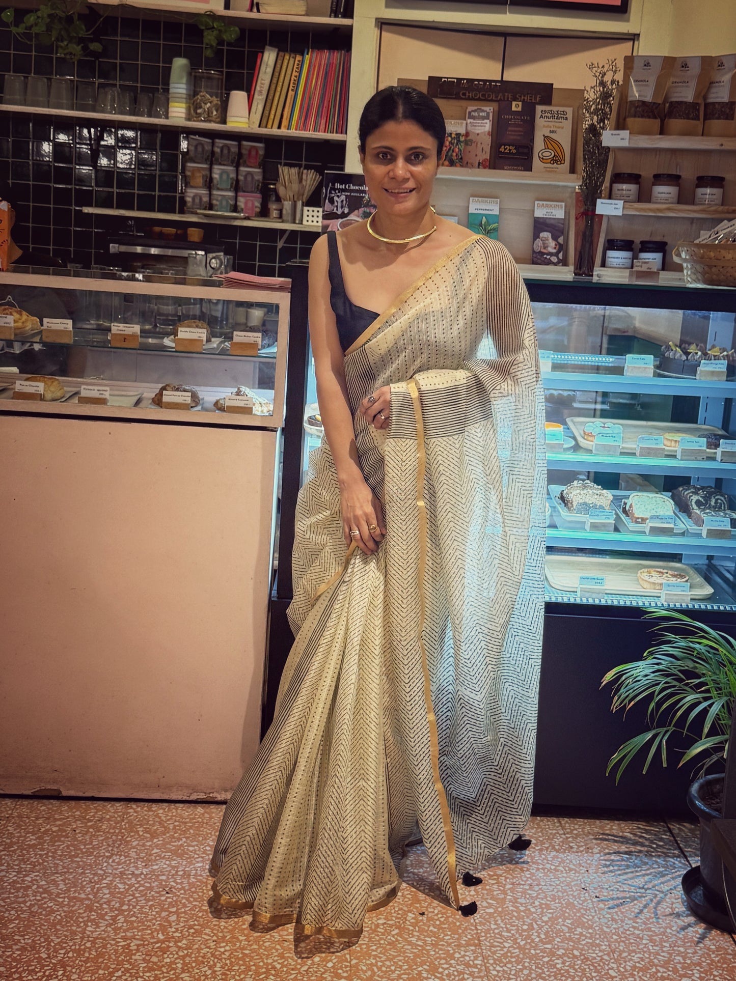 Handblock Printed Kota Silk Saree With Zari Border