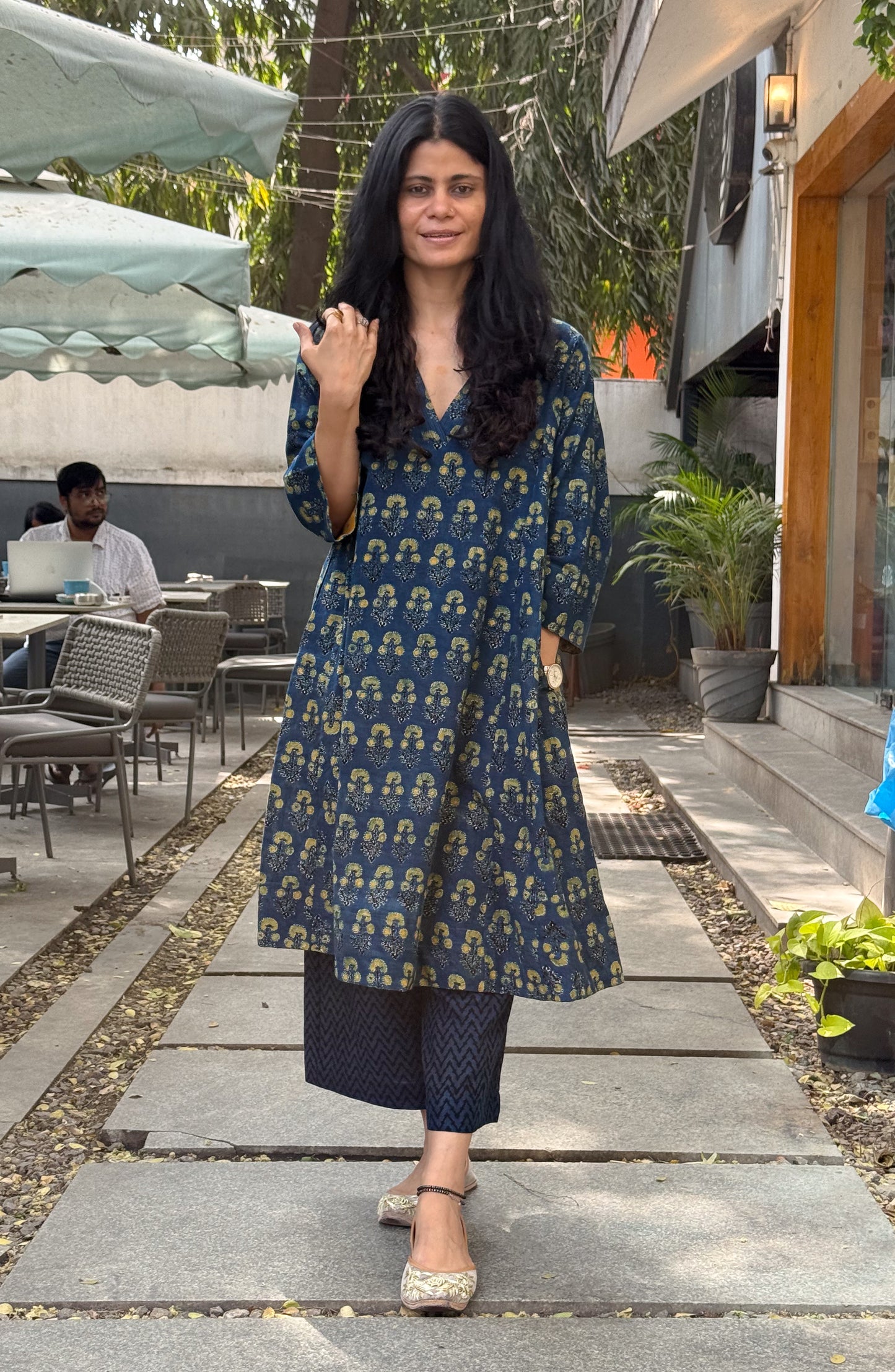 Handblock Printed Natural Dyed Ajrakh Kalidar Kurta