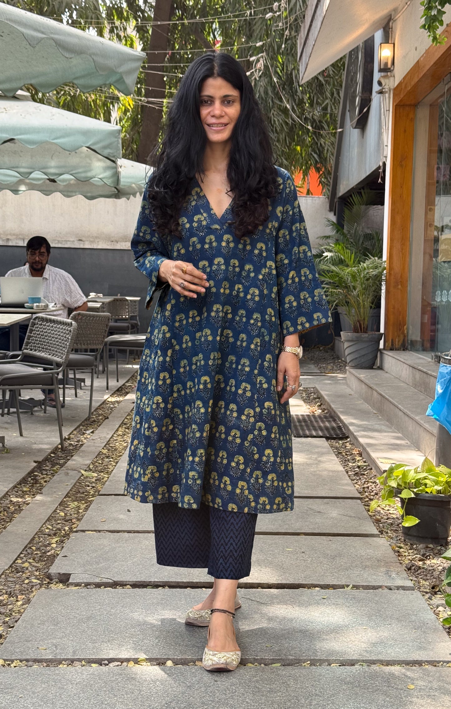 Handblock Printed Natural Dyed Ajrakh Kalidar Kurta