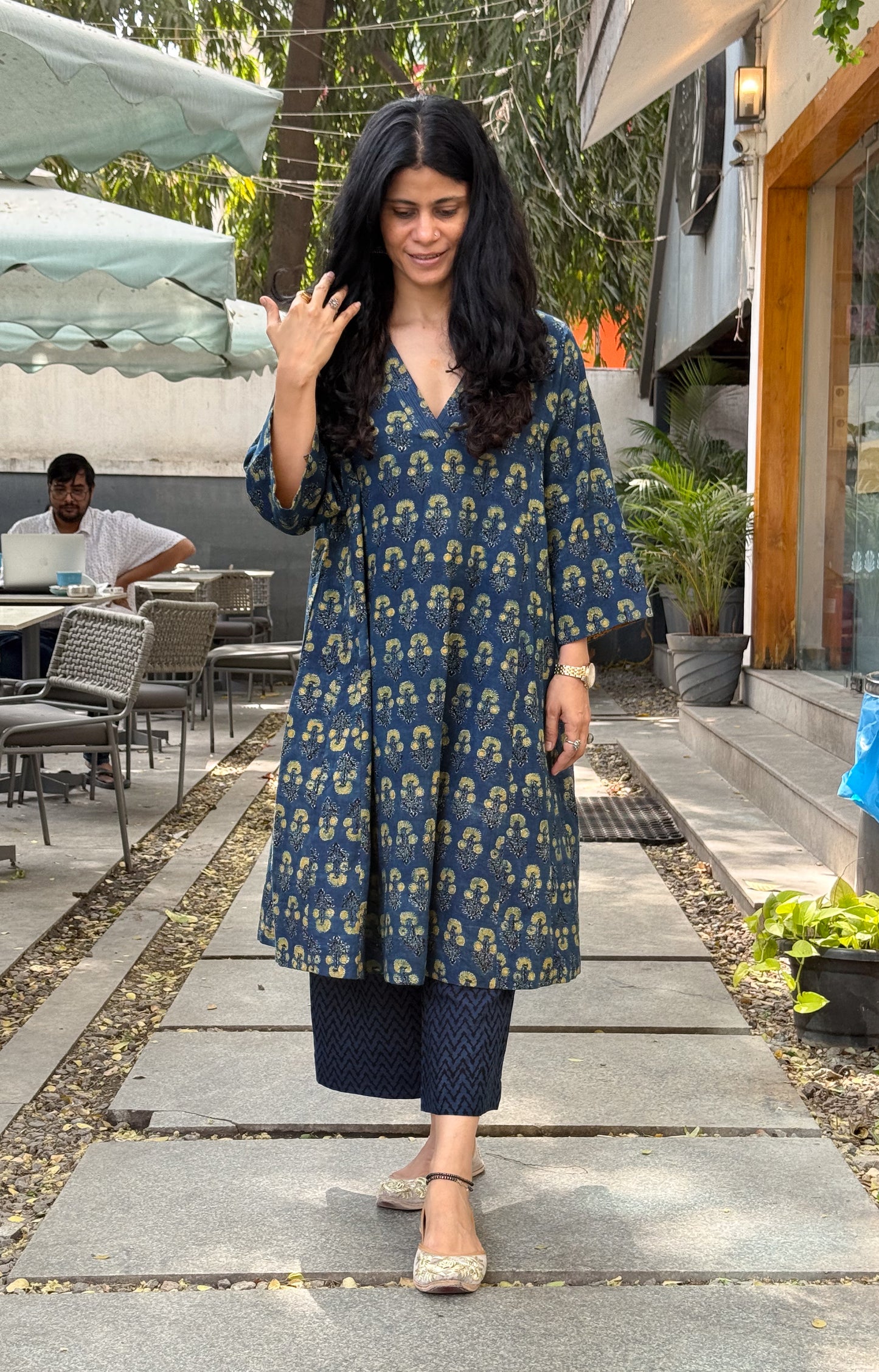 Handblock Printed Natural Dyed Ajrakh Kalidar Kurta