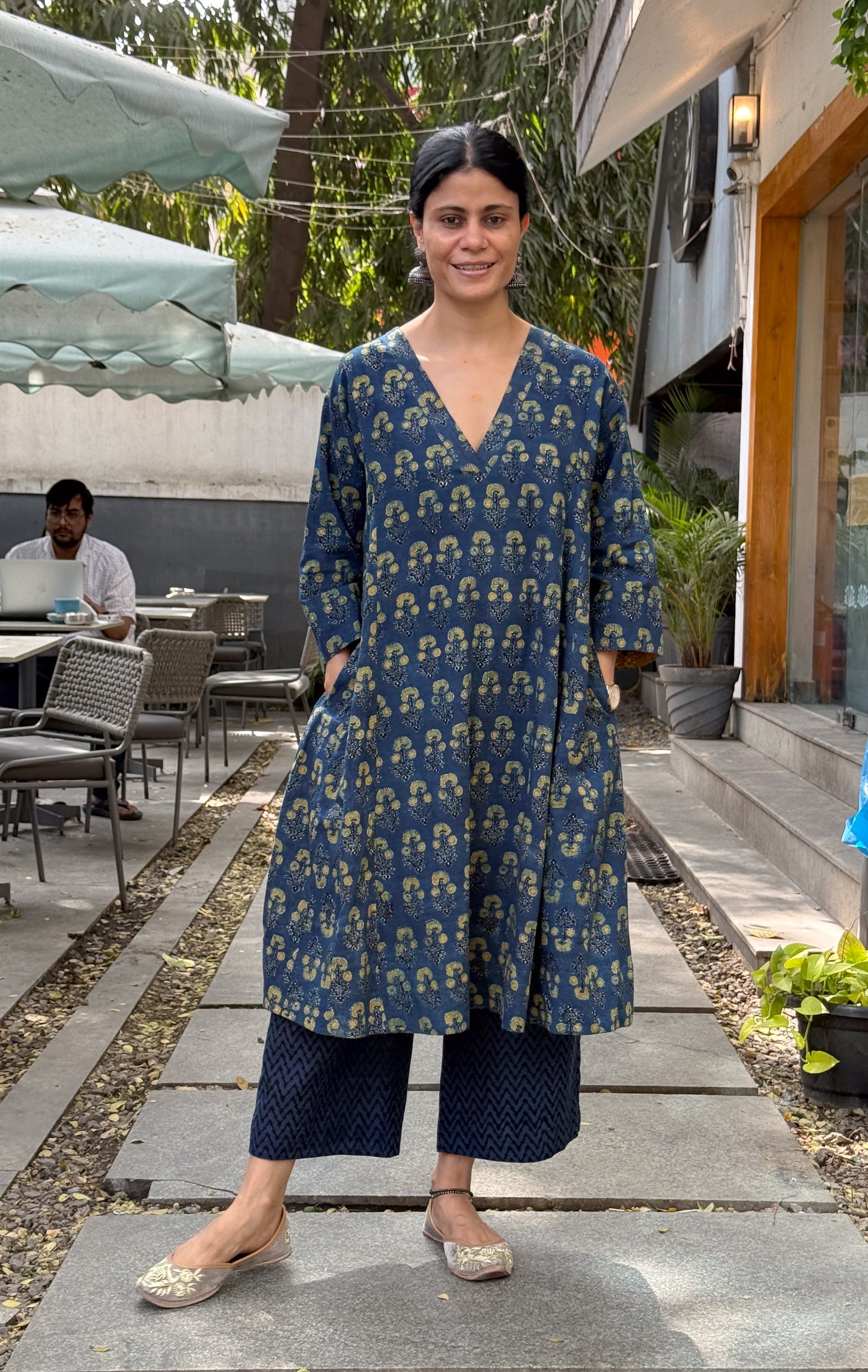 Handblock Printed Natural Dyed Ajrakh Kalidar Kurta