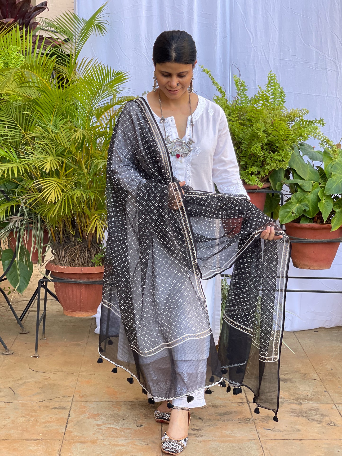 Handembroidered Kota Doria Dupatta