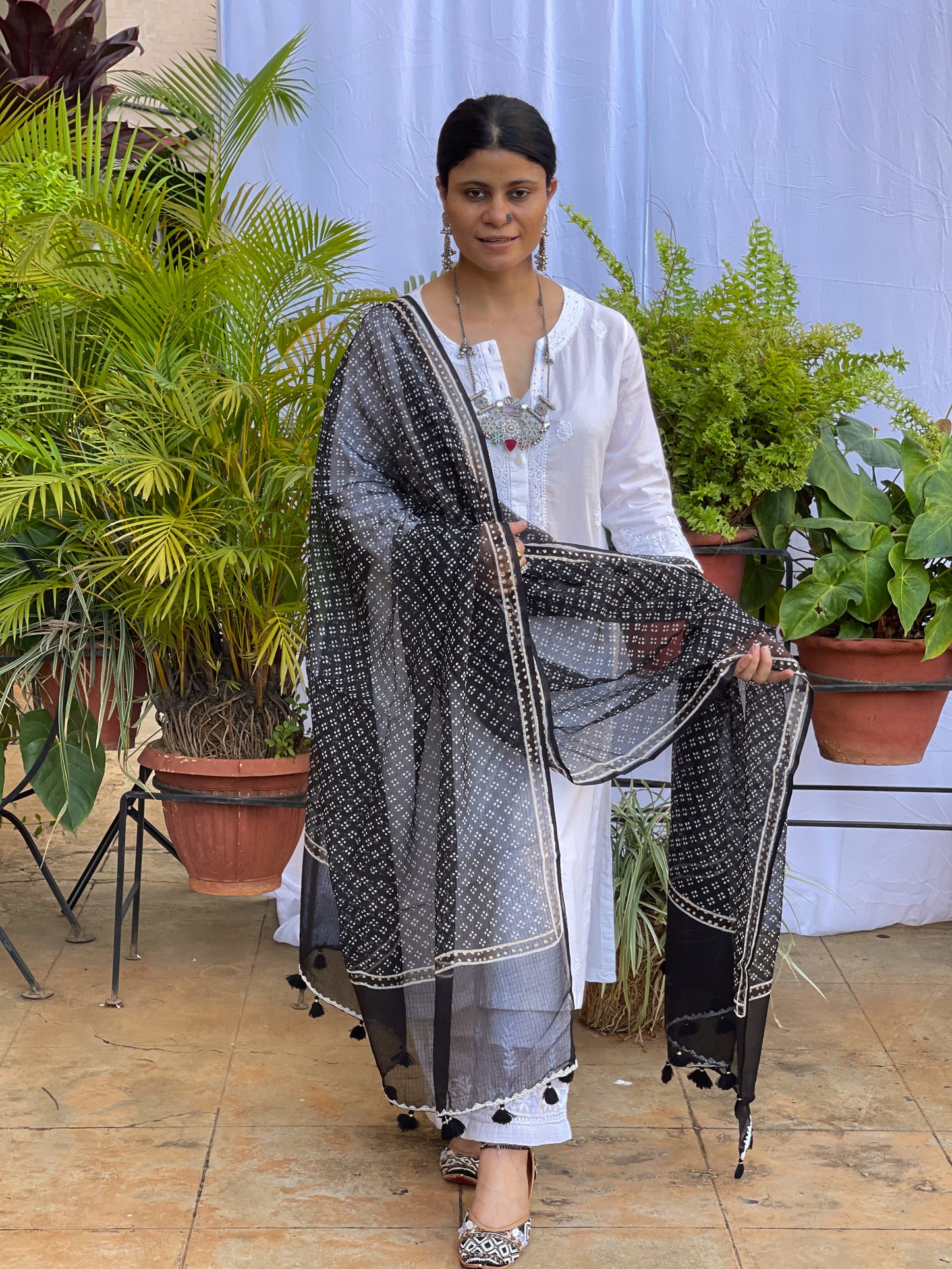 Handembroidered Kota Doria Dupatta