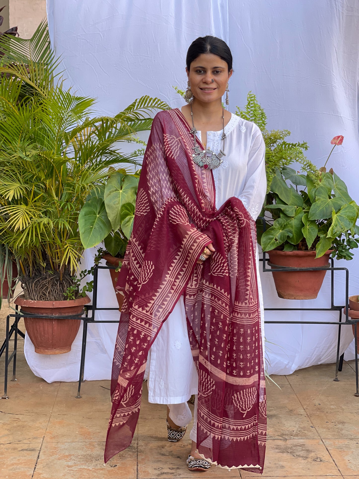 Handembroidered Kota Doria Dupatta