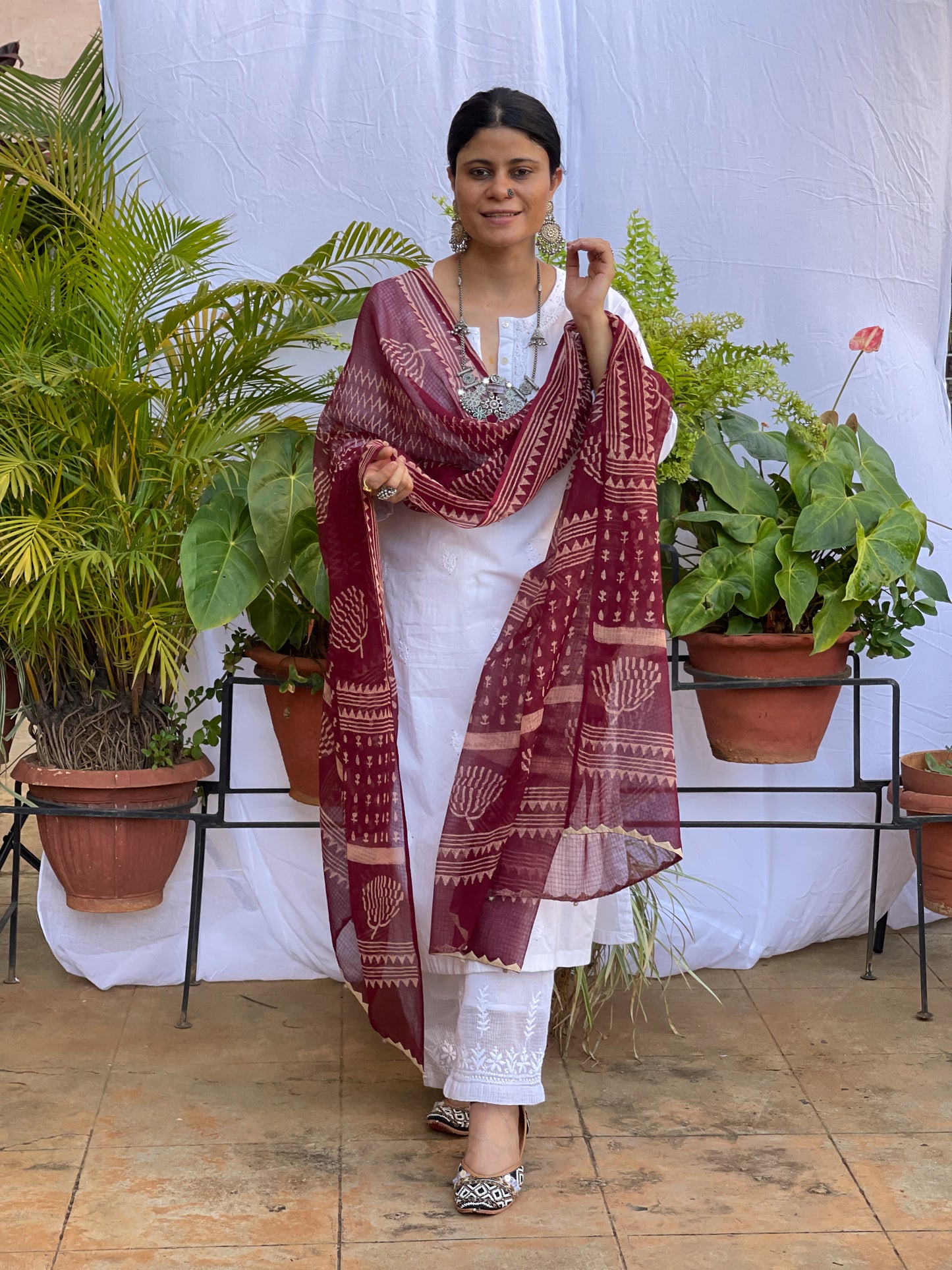 Handembroidered Kota Doria Dupatta