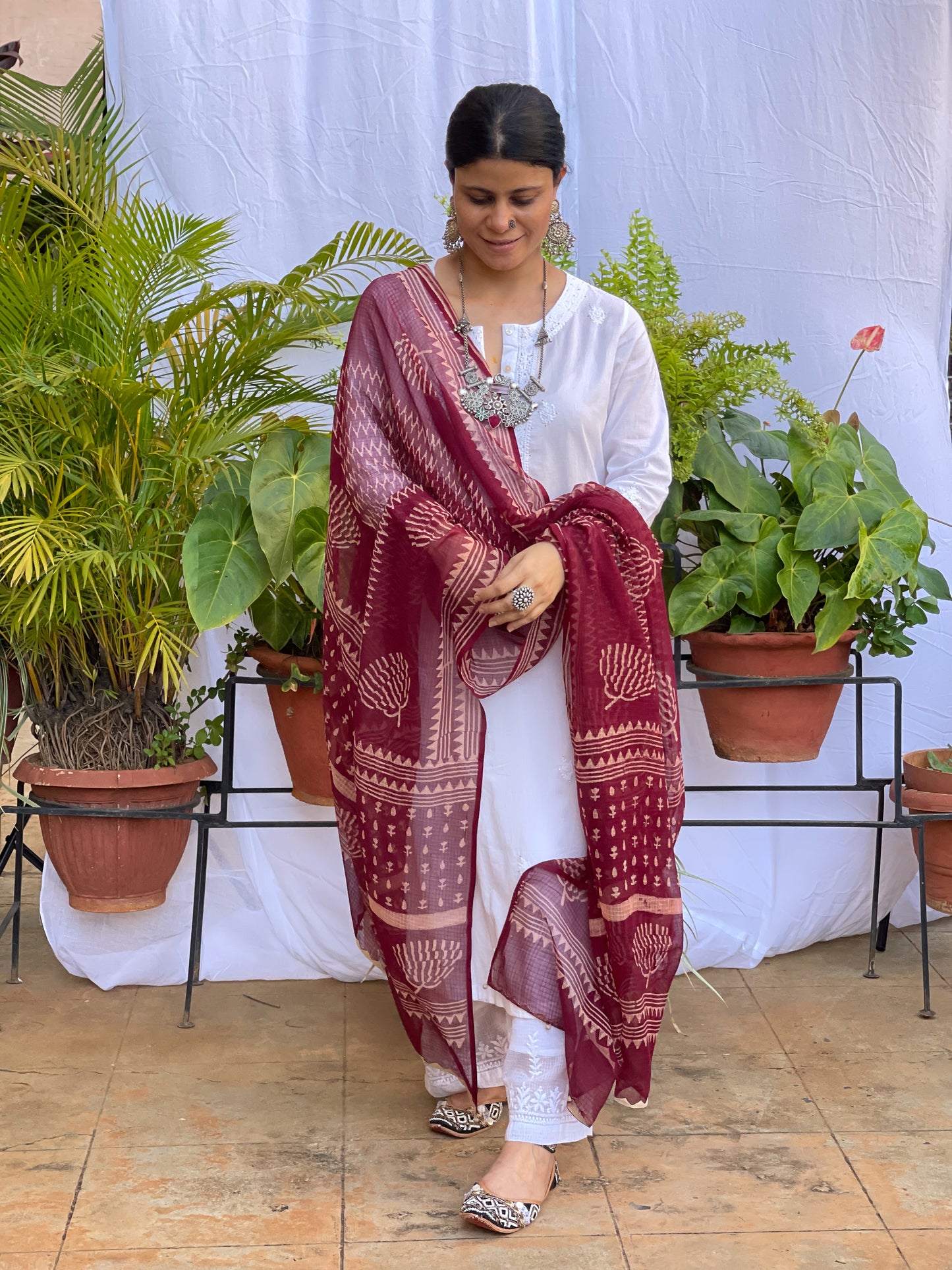 Handembroidered Kota Doria Dupatta