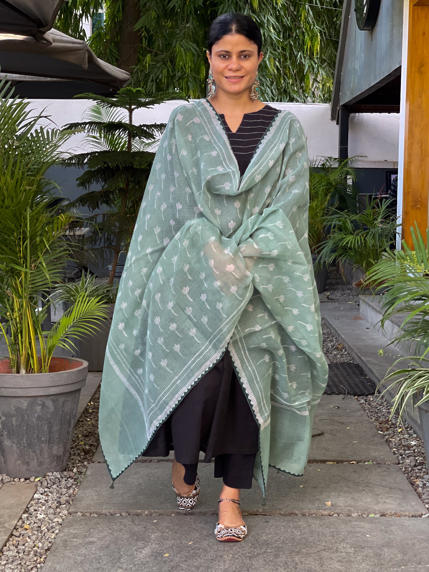 Handembroidered Kota Doria Dupatta