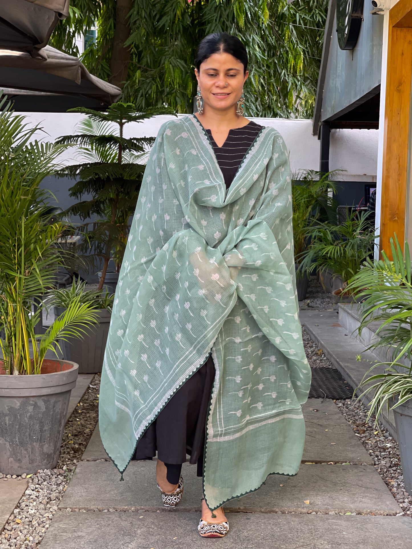 Handembroidered Kota Doria Dupatta