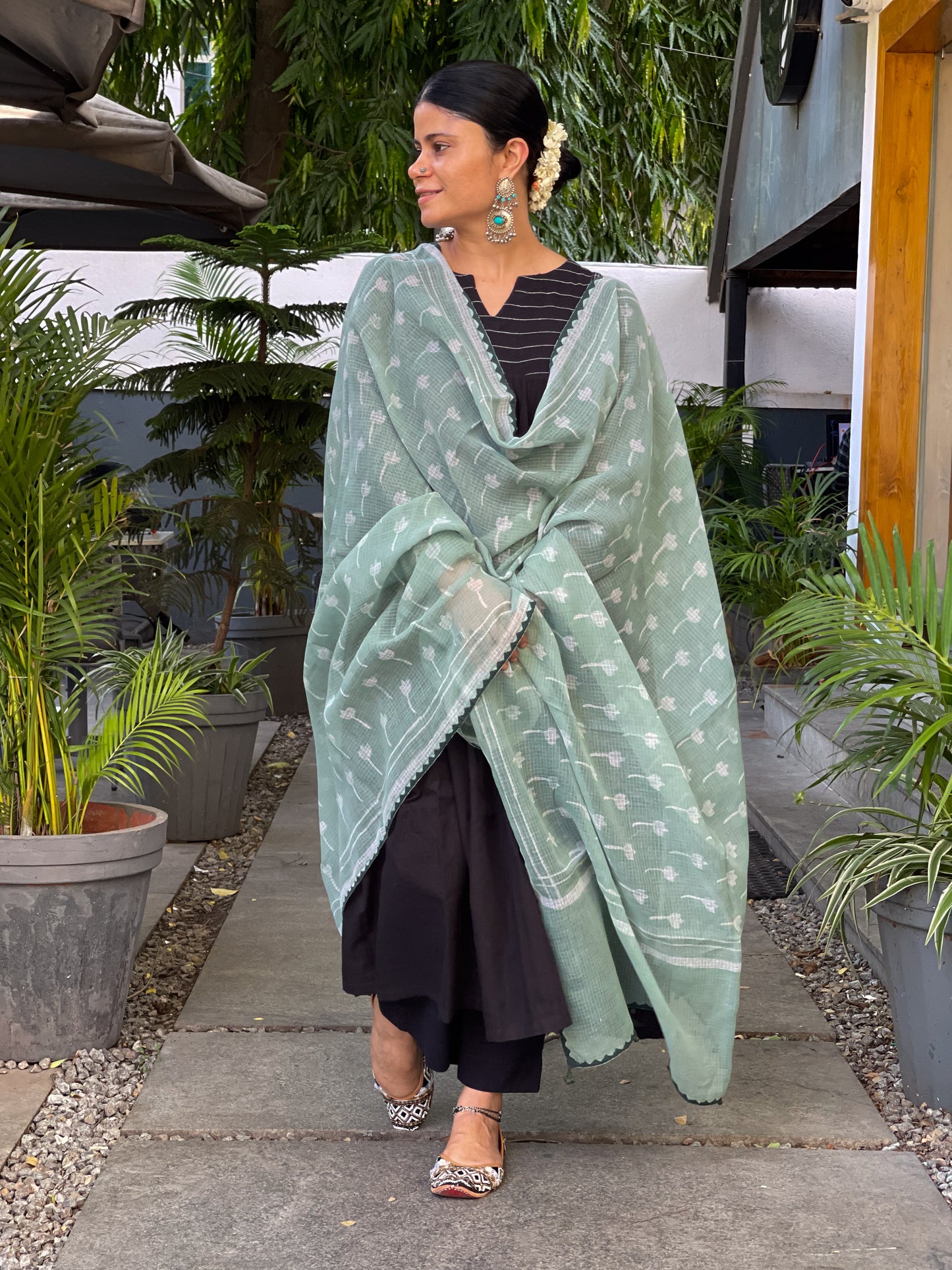 Handembroidered Kota Doria Dupatta