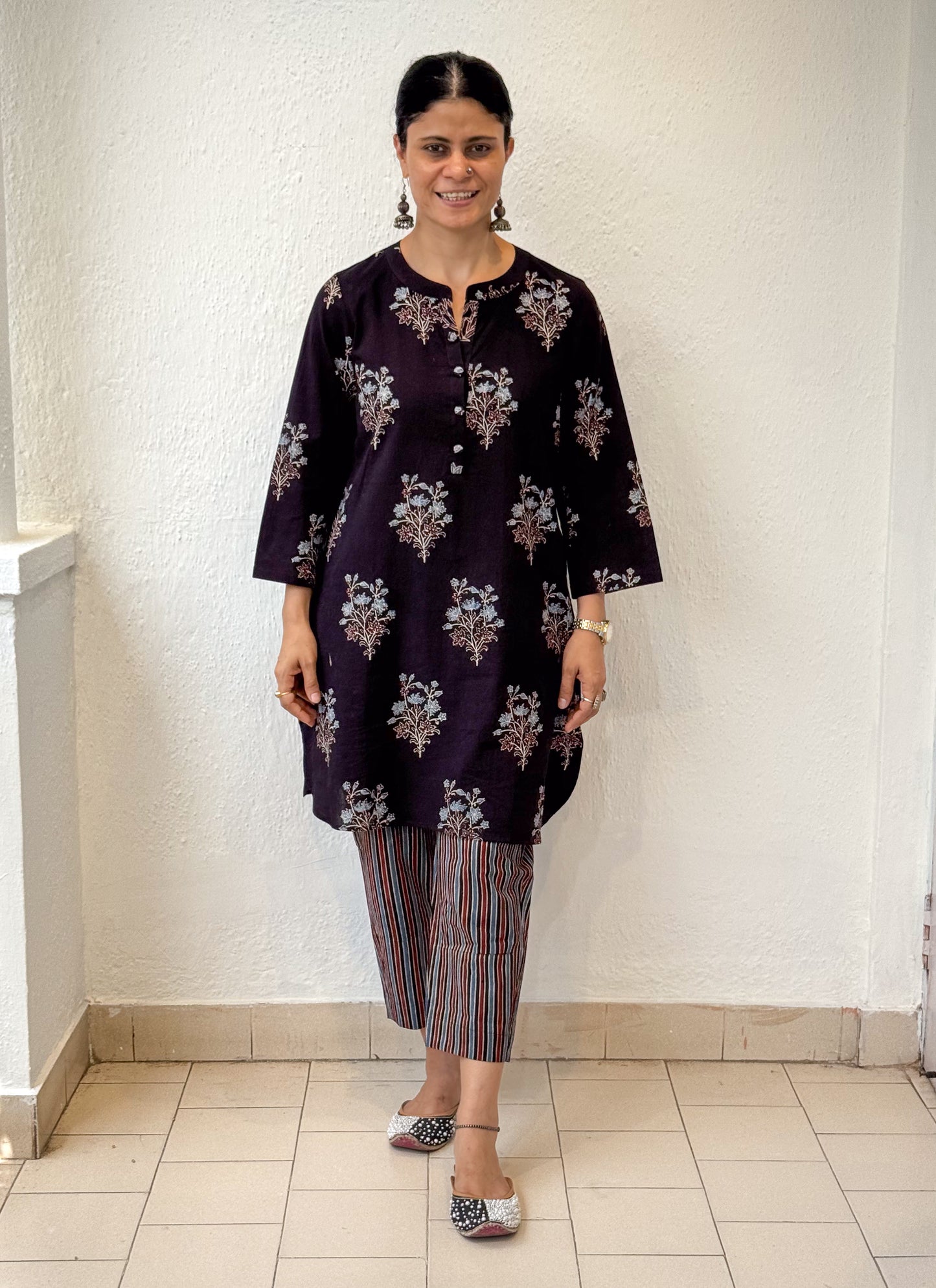 Cotton Handblock Printed Natural Dyed Ajrakh Narrow Cut Pant.