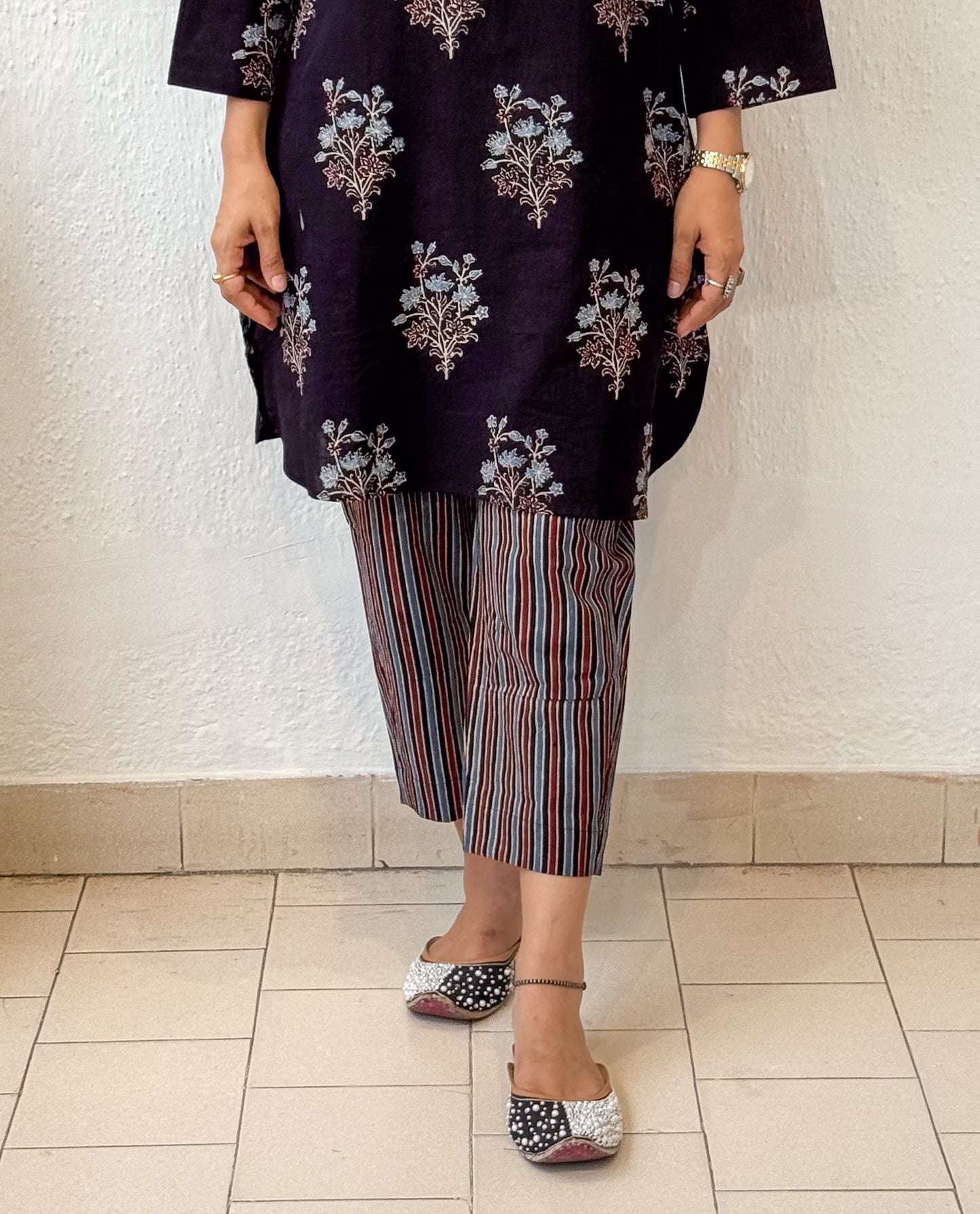 Cotton Handblock Printed Natural Dyed Ajrakh Narrow Cut Pant.