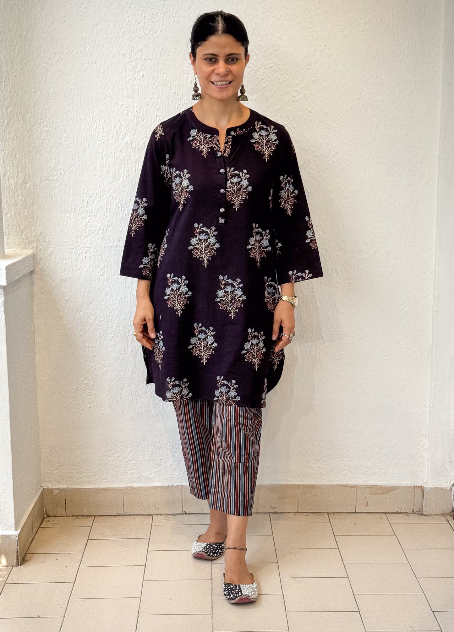 Cotton Handblock Printed Natural Dyed Ajrakh Narrow Cut Pant.