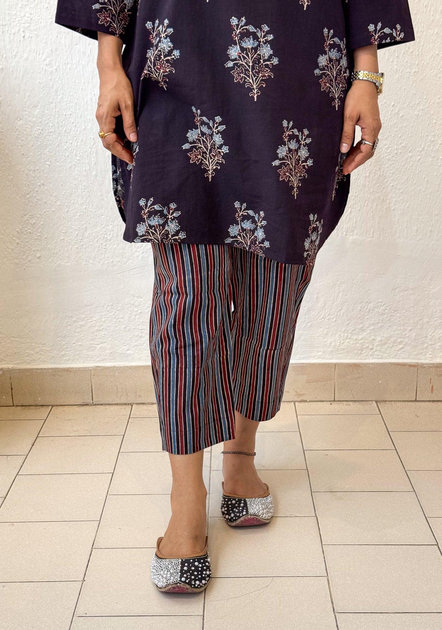Cotton Handblock Printed Natural Dyed Ajrakh Narrow Cut Pant.