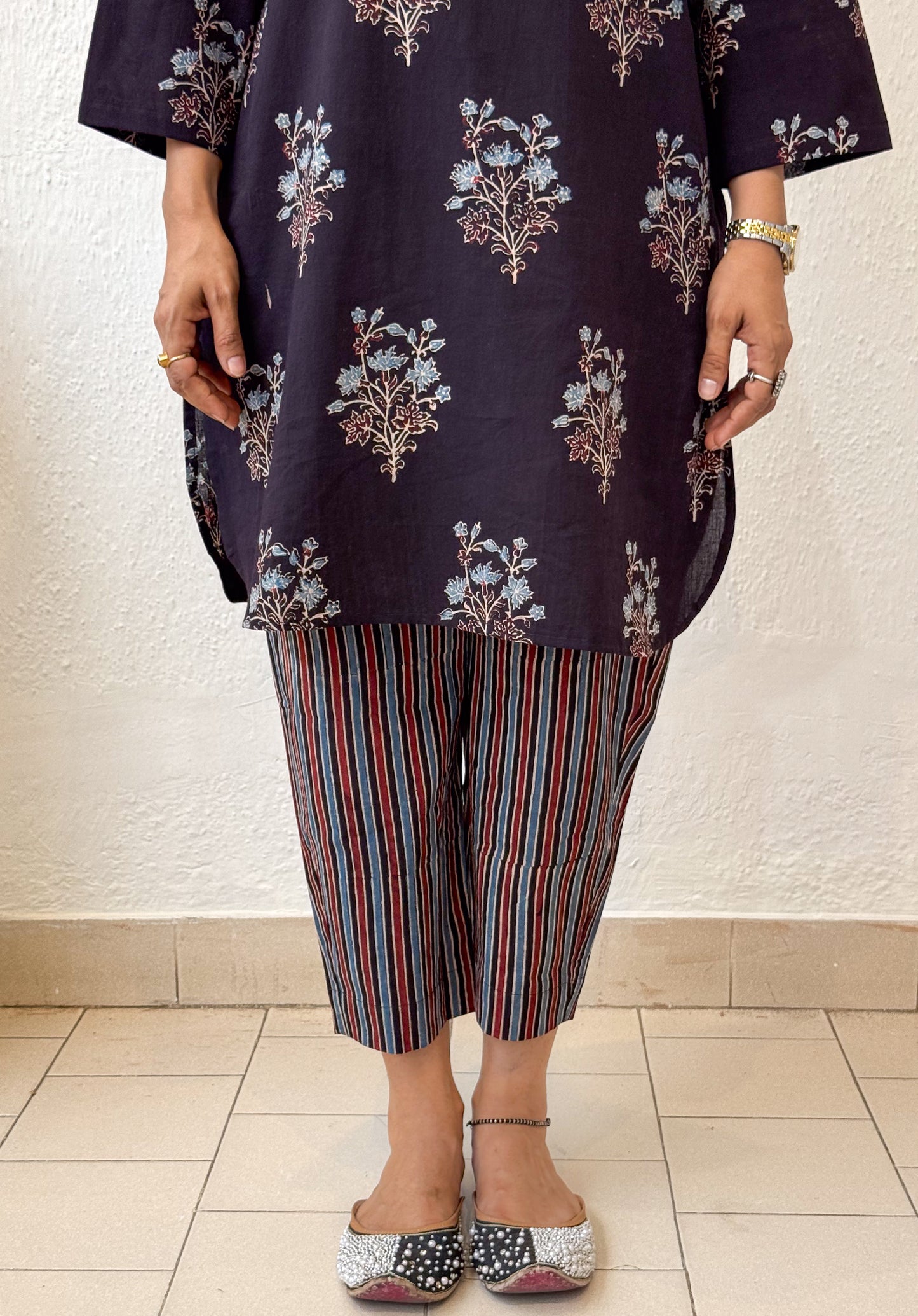 Cotton Handblock Printed Natural Dyed Ajrakh Narrow Cut Pant.
