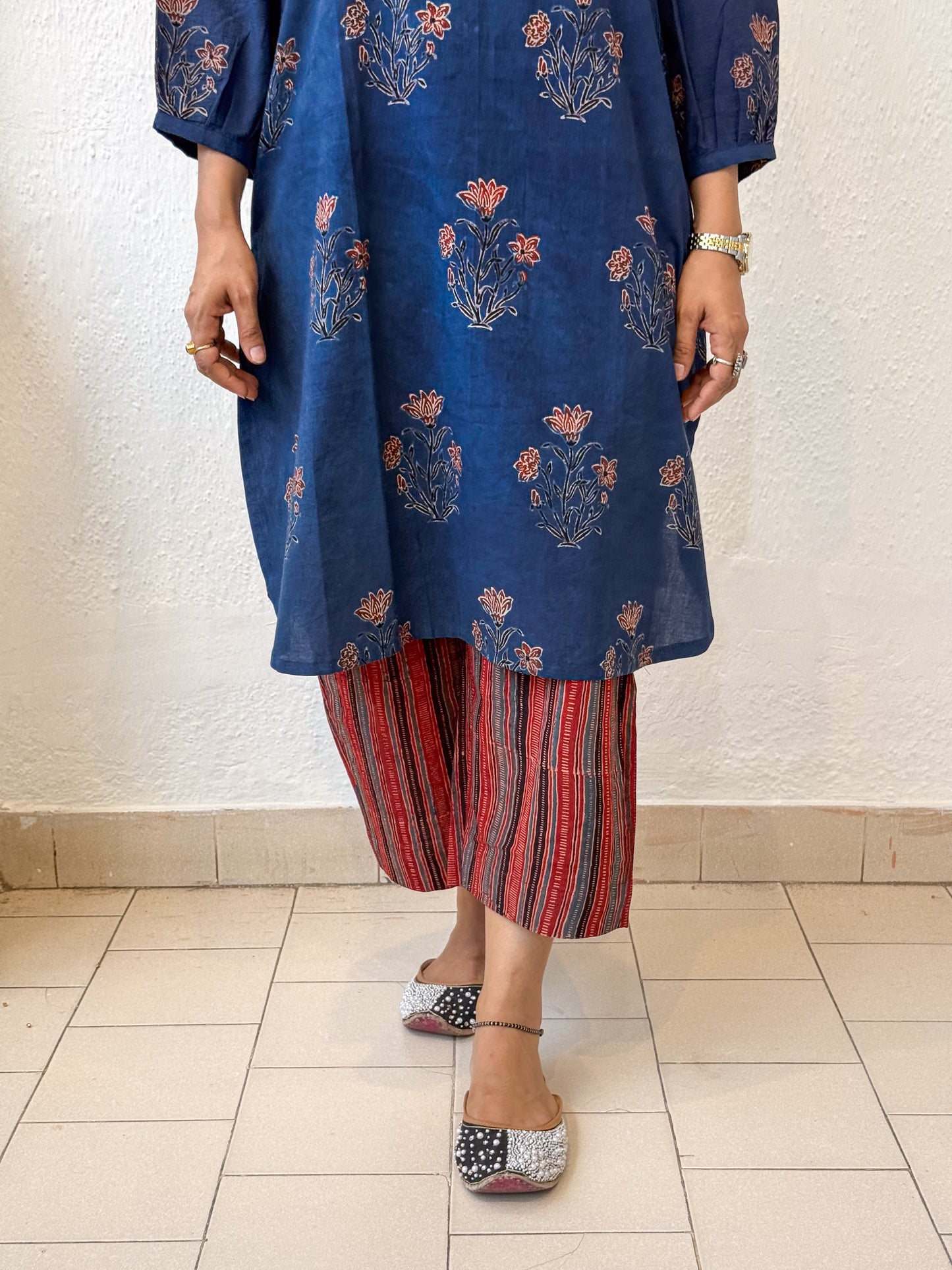 Cotton Handblock Printed Natural Dyed Ajrakh Pant.