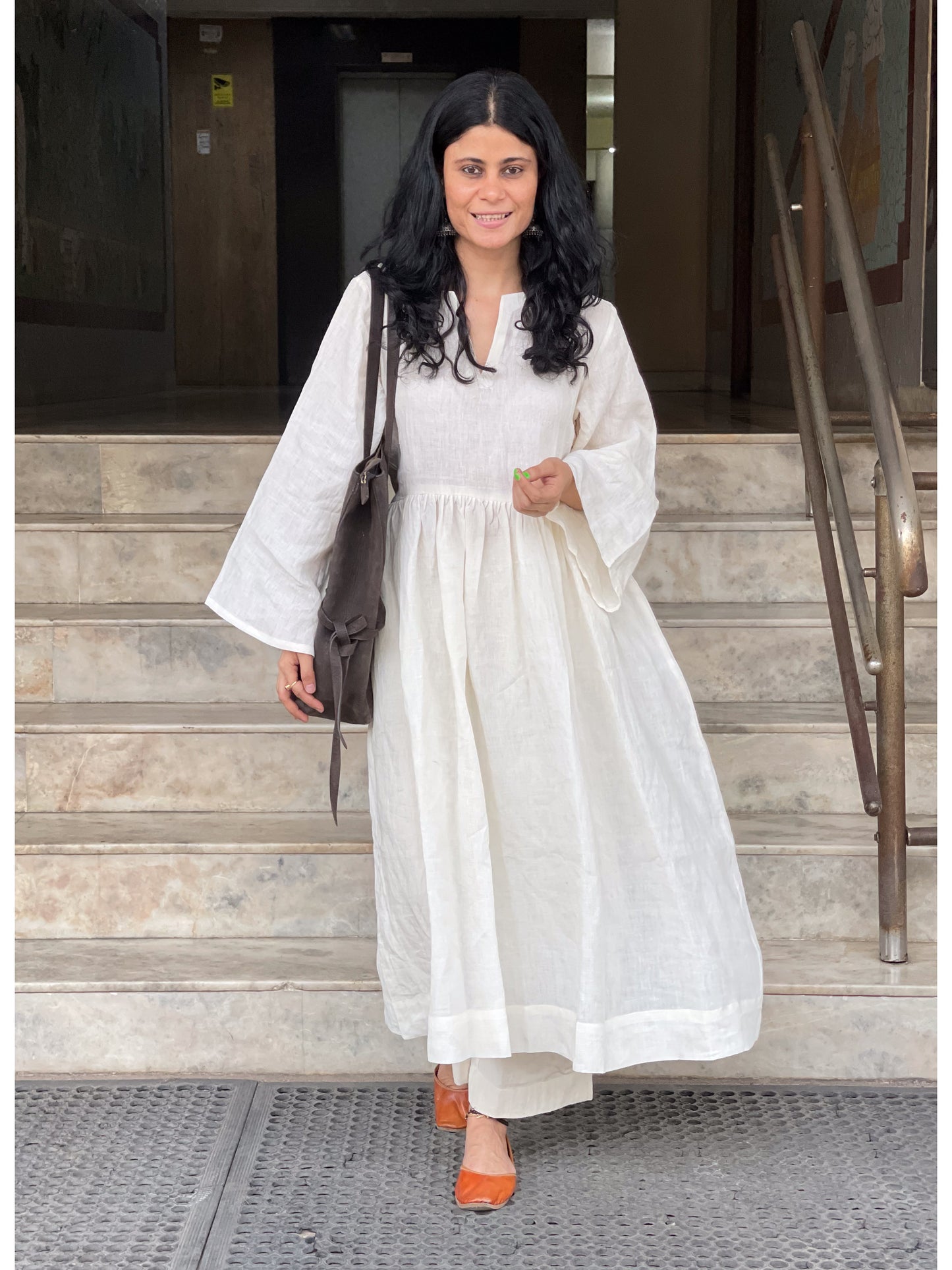 Handwoven Linen kalidar kurta