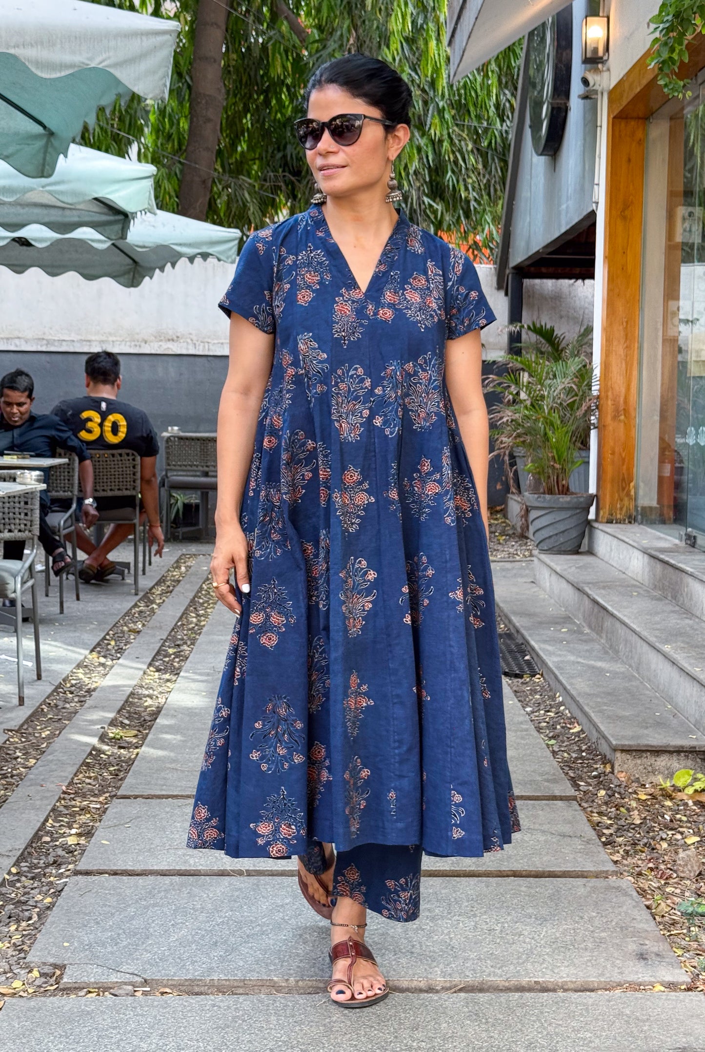 Handblock Printed Natural Dyed Ajrakh Cotton Kalidar Kurta