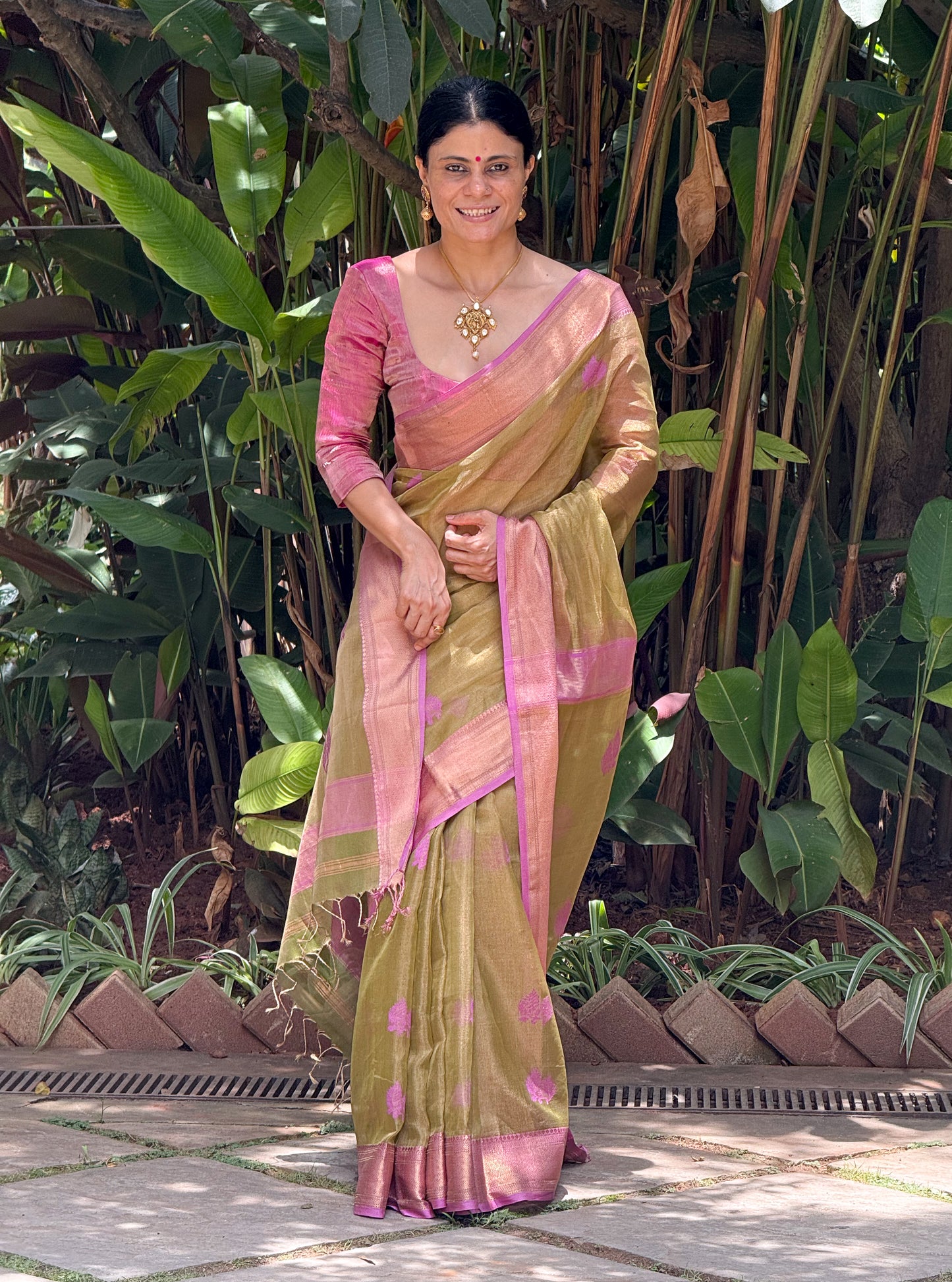 Handloom Tissue Silk Saree Adorned With Handmade Motifs