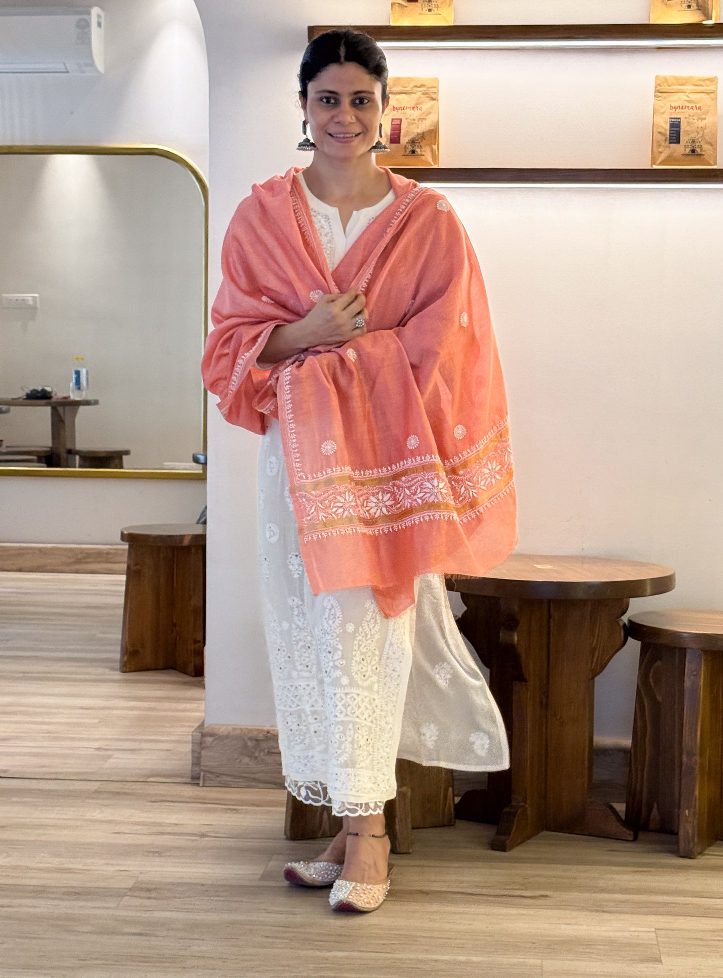 Chanderi Silk Handembroidered Chikankari Dupatta