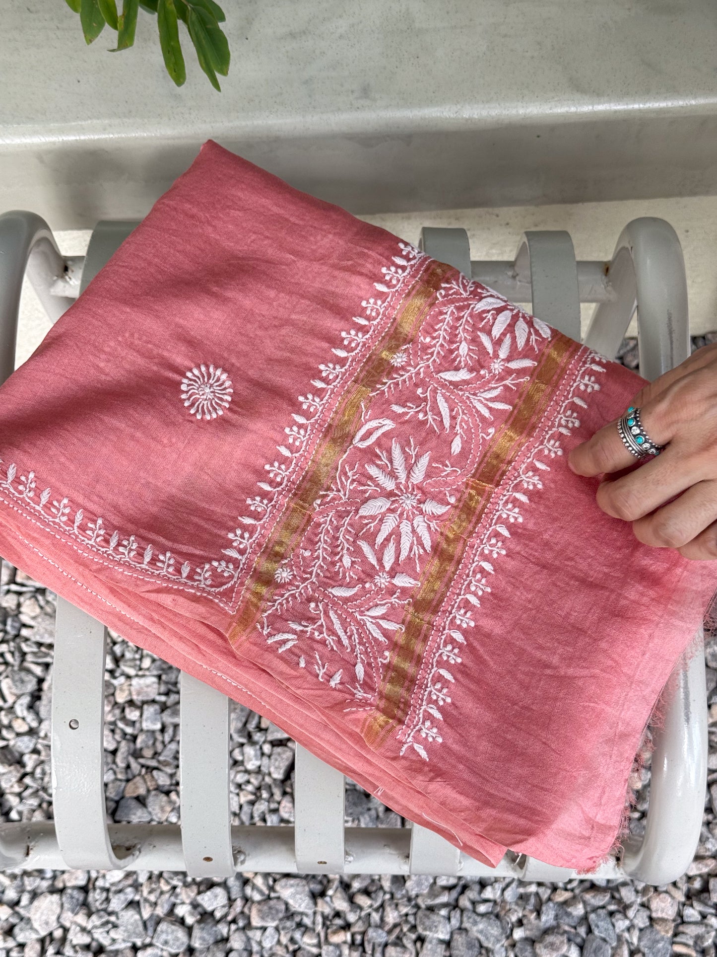 Chanderi Silk Handembroidered Chikankari Dupatta