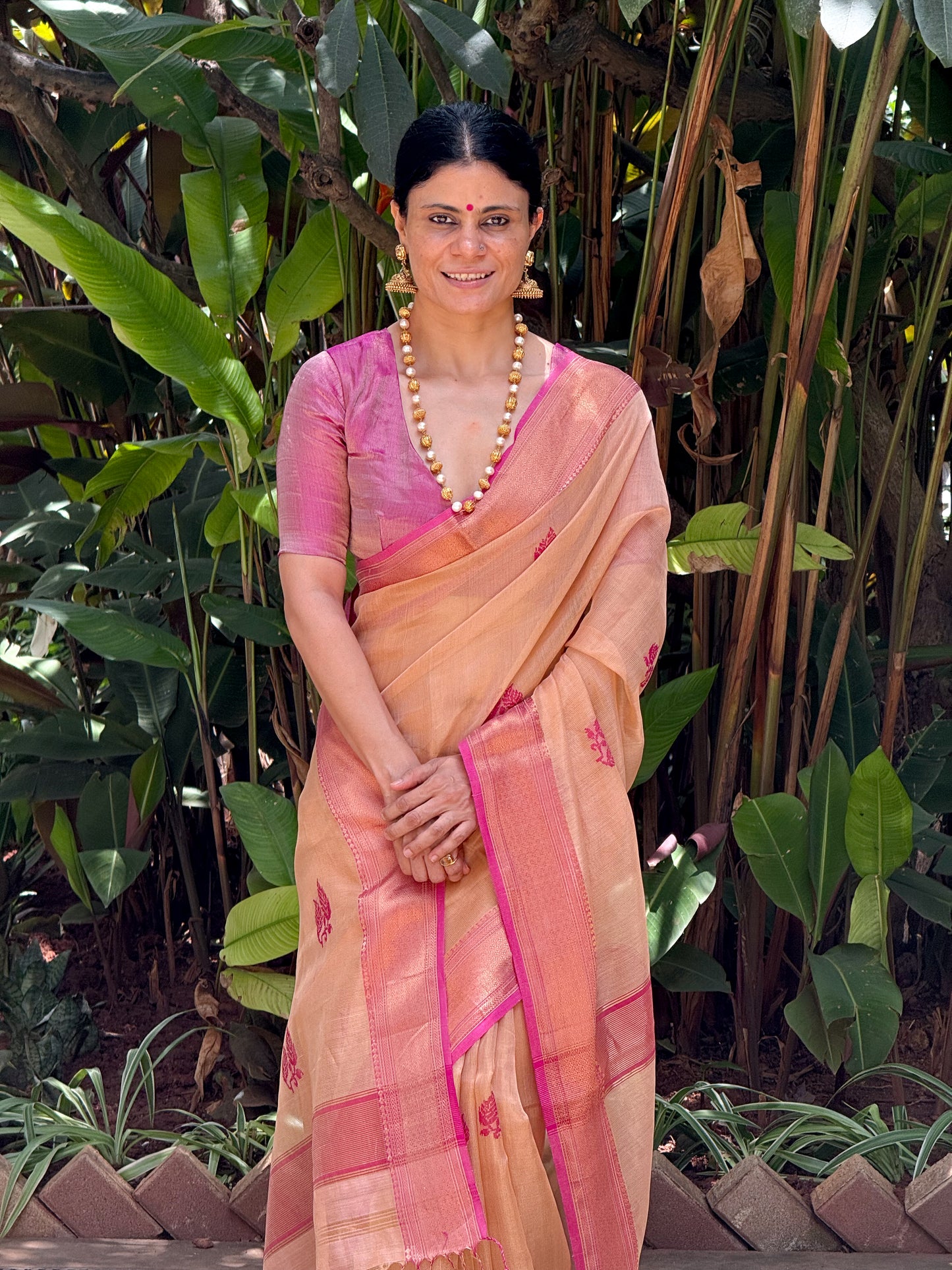 Handloom Tissue Silk Saree Adorned With Handmade Motifs