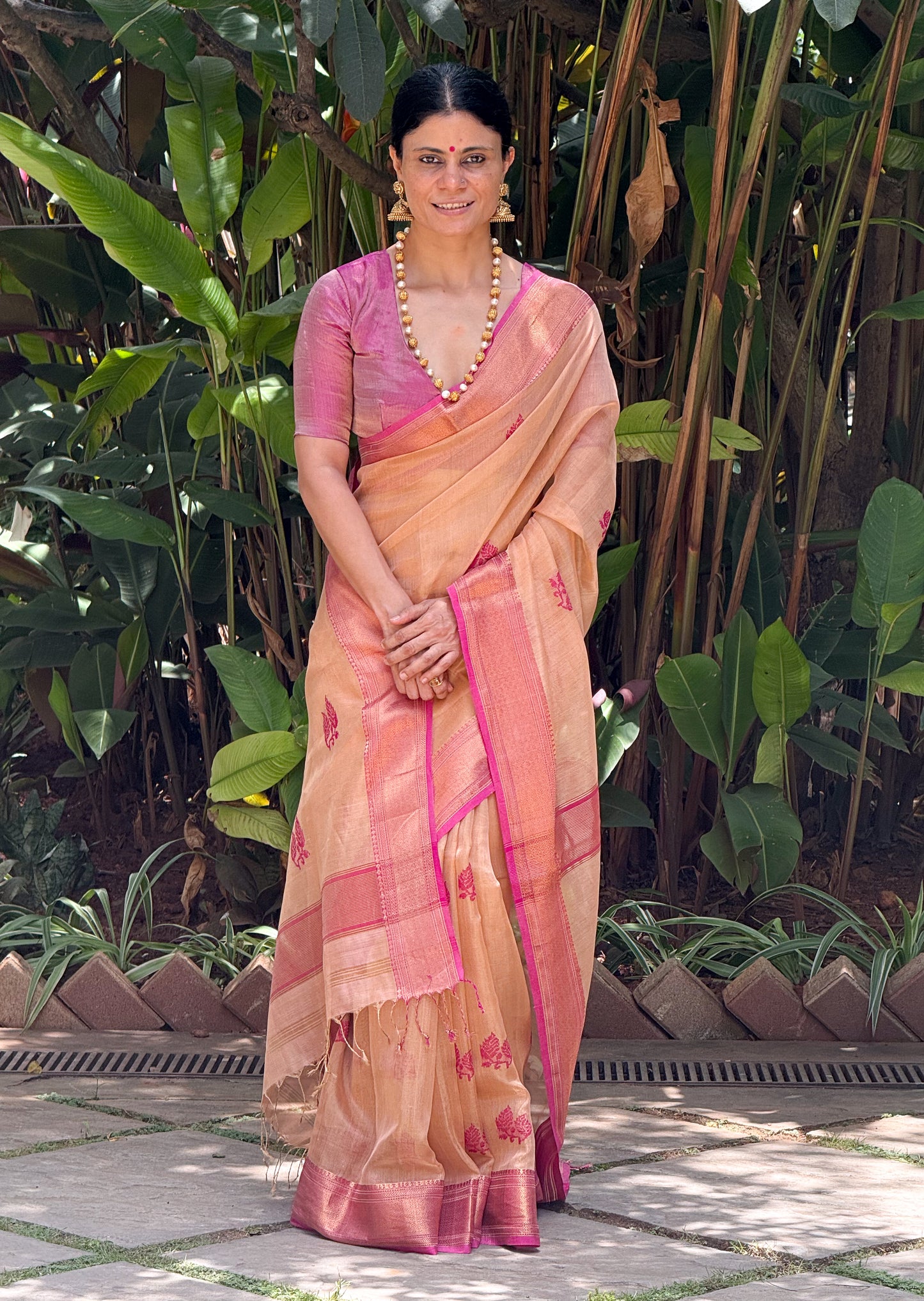 Handloom Tissue Silk Saree Adorned With Handmade Motifs
