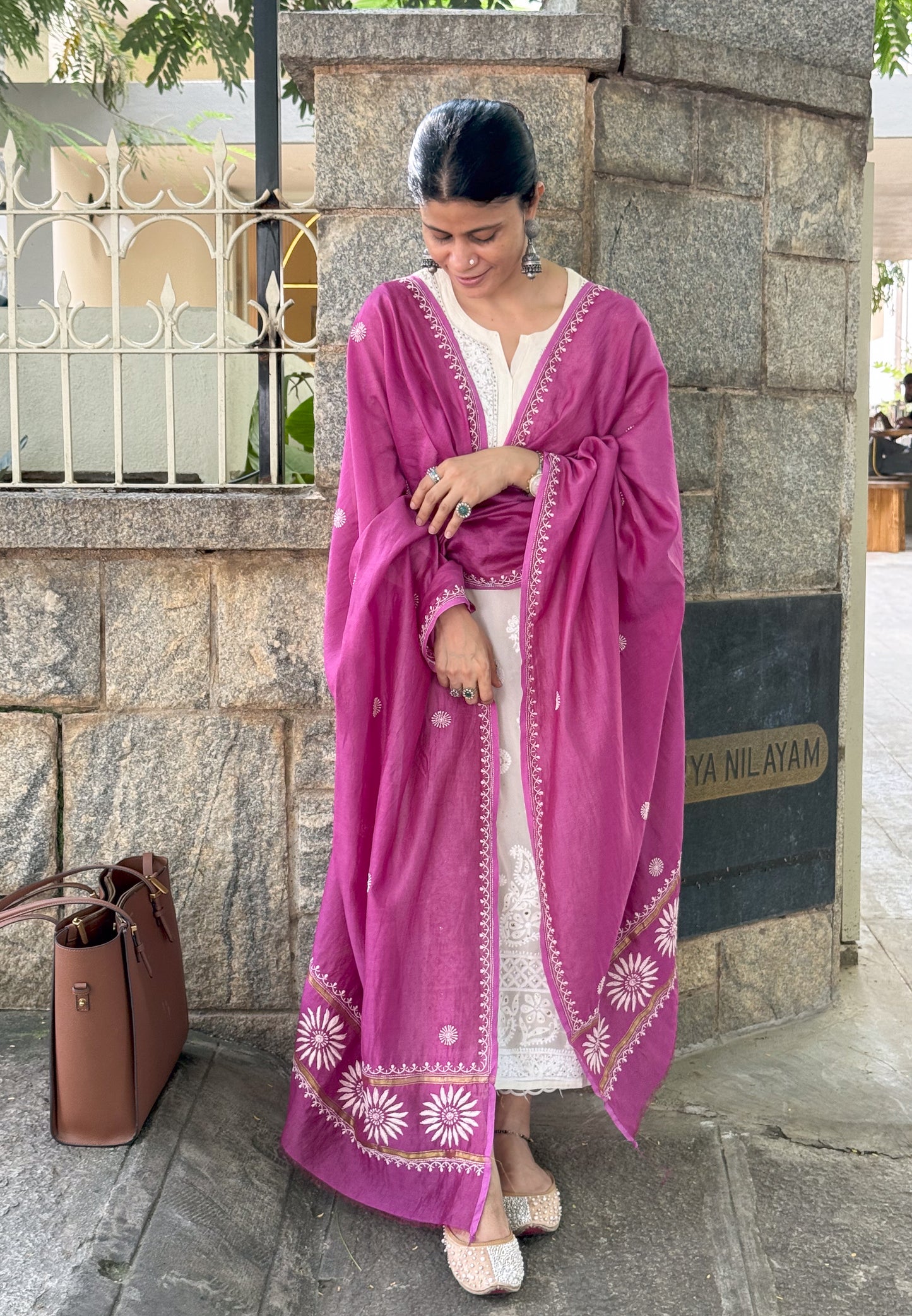 Chanderi Silk Handembroidered Chikankari Dupatta