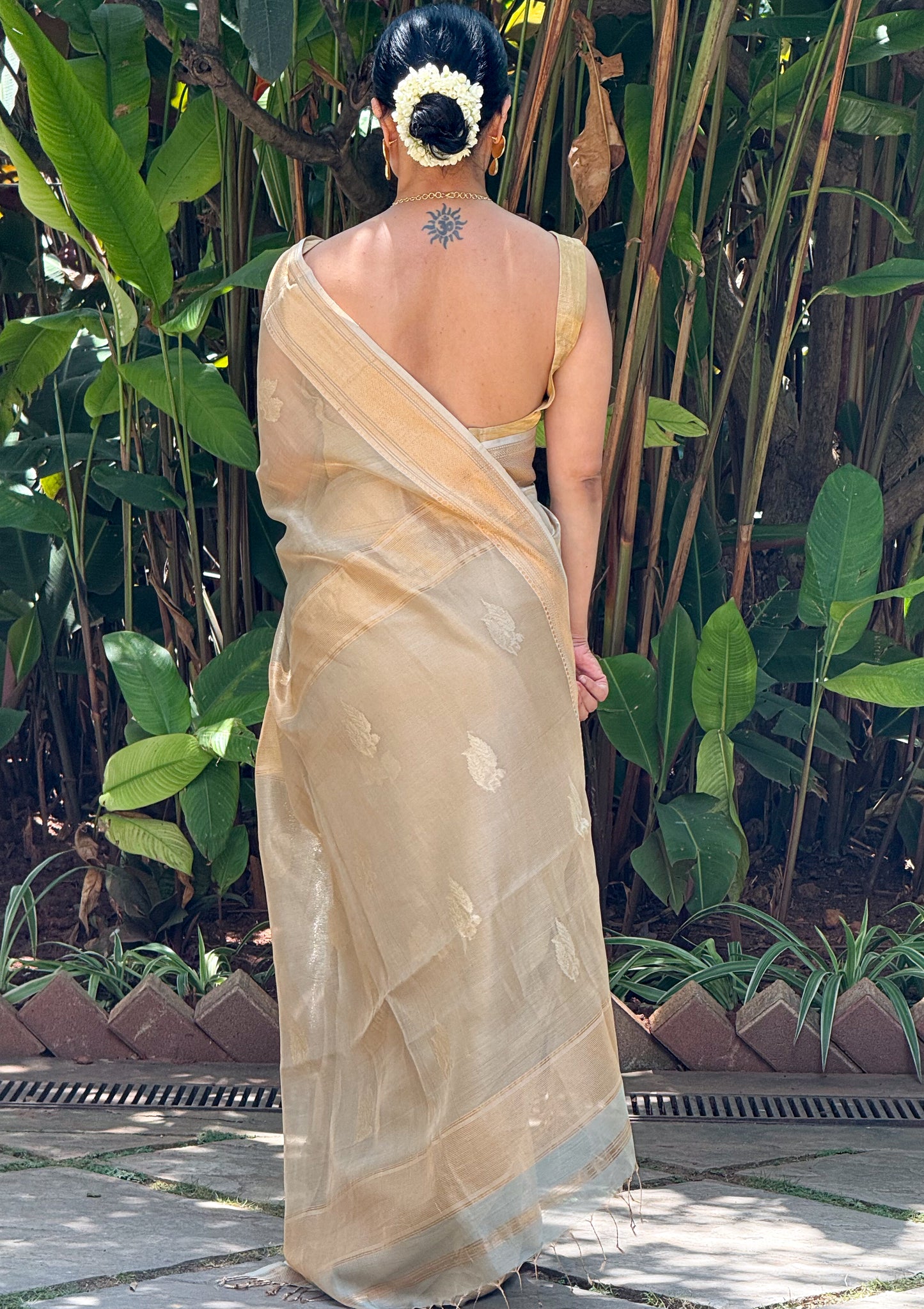 Handloom Tissue Silk Saree Adorned With Handmade Motifs
