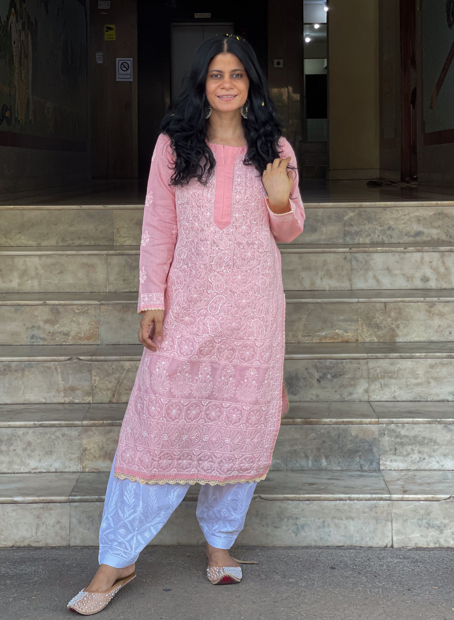 Handembroidered Chikankari cotton Kurti With CroChet Hand Embroidery Work